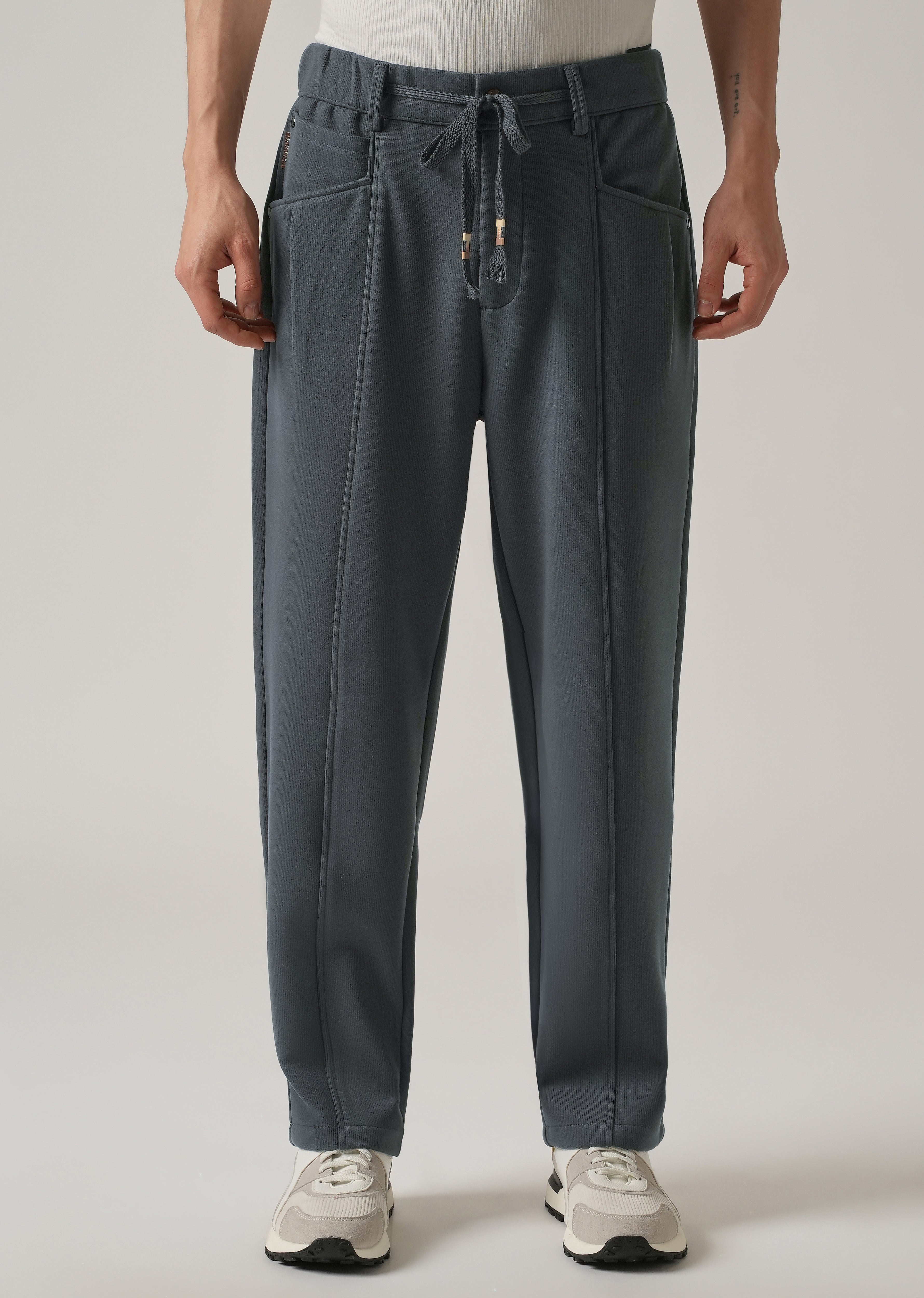 Dark Grey Corduroy Relaxed Fit Drawstring Pant