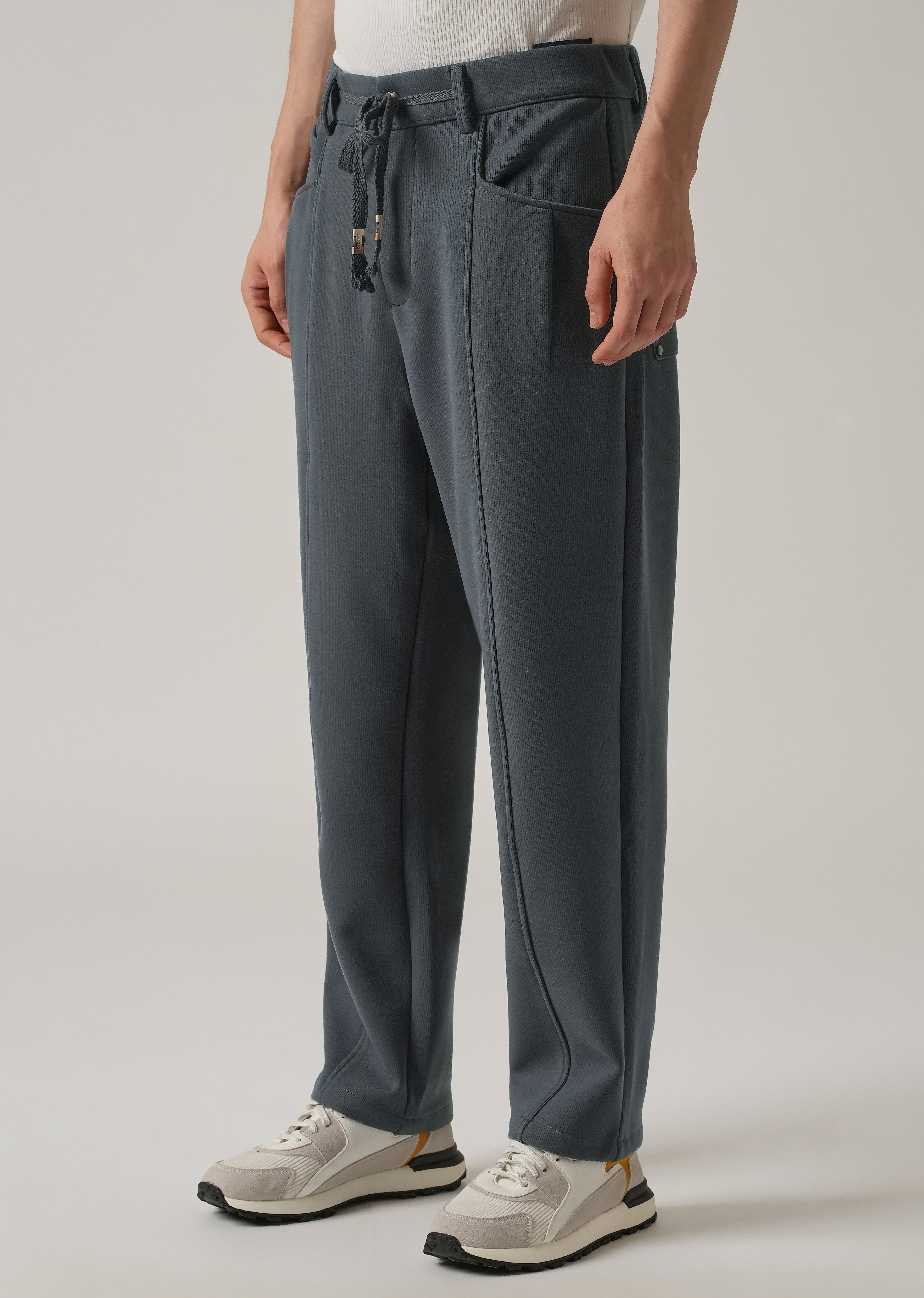 Dark Grey Corduroy Relaxed Fit Drawstring Pant