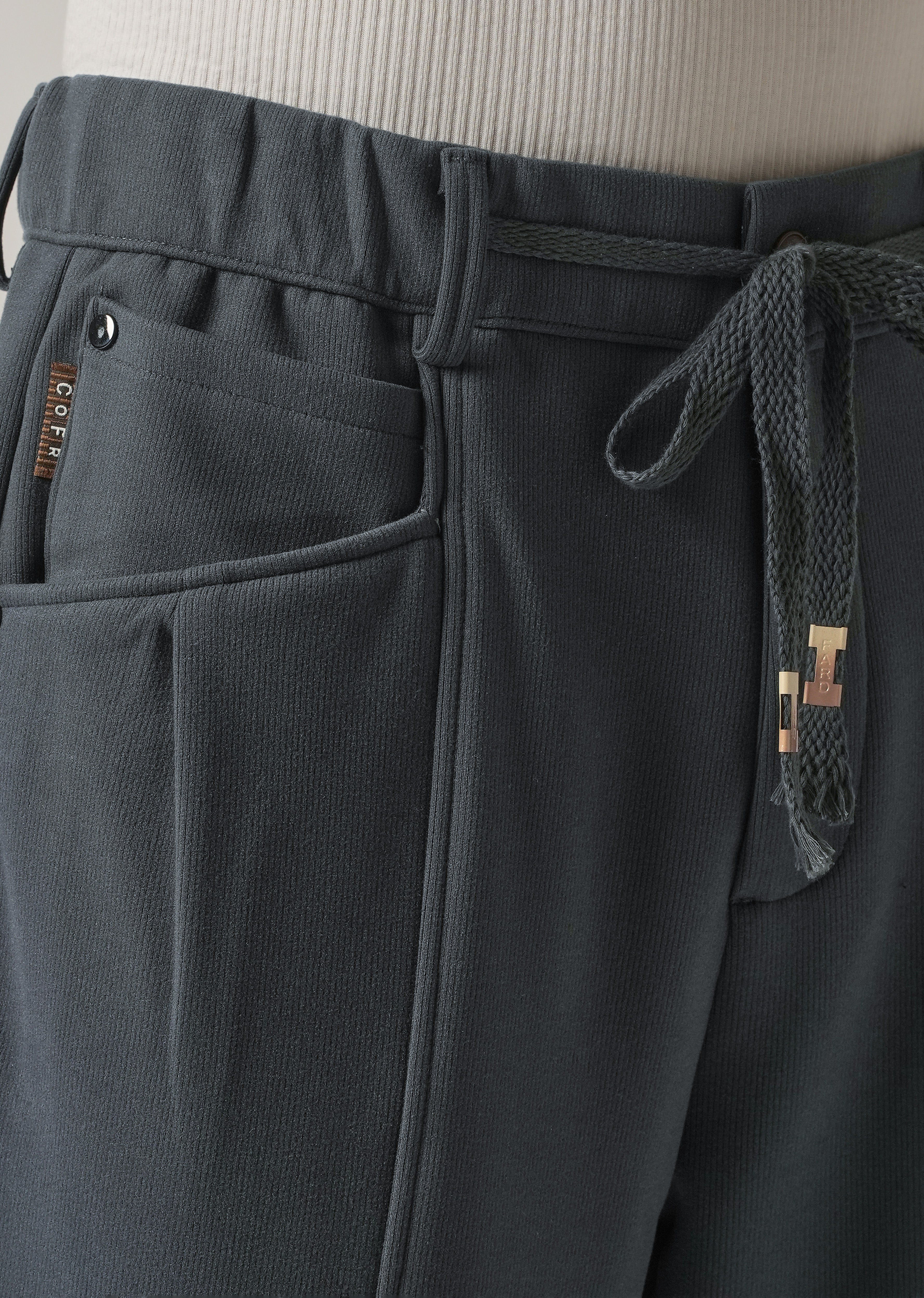 Dark Grey Corduroy Relaxed Fit Drawstring Pant