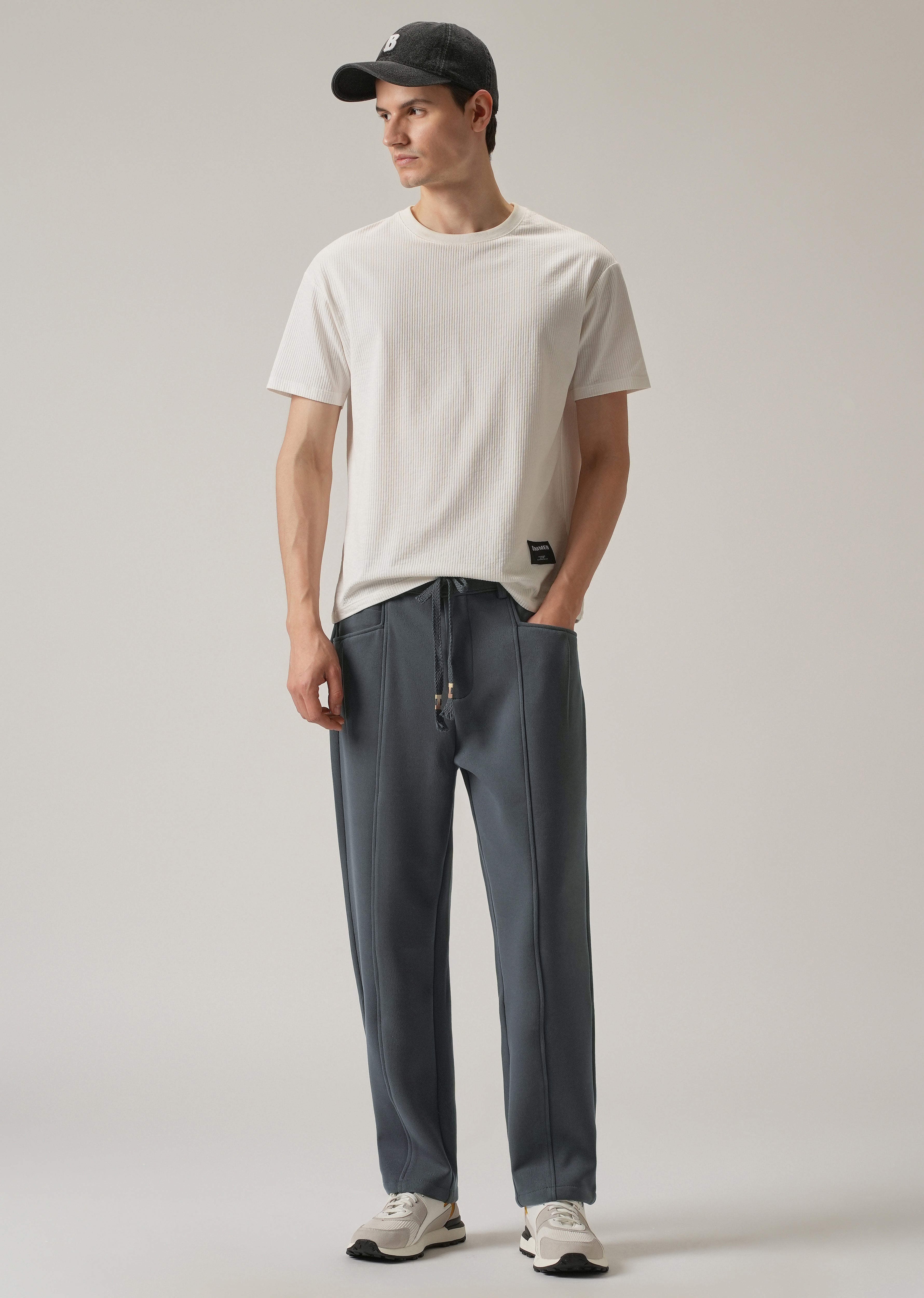 Dark Grey Corduroy Relaxed Fit Drawstring Pant