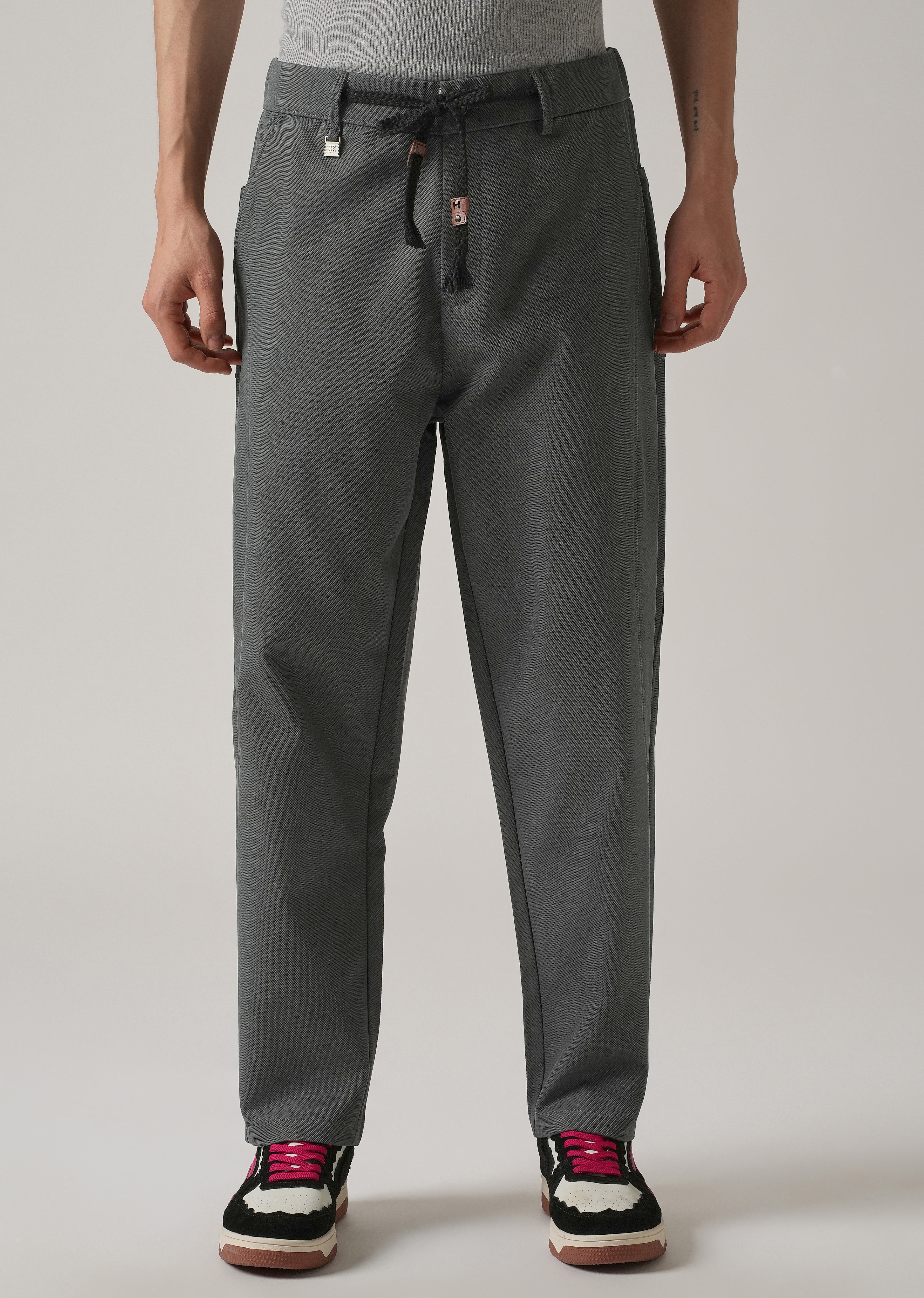 Dark Grey Relaxed Fit Tie Waist Pant