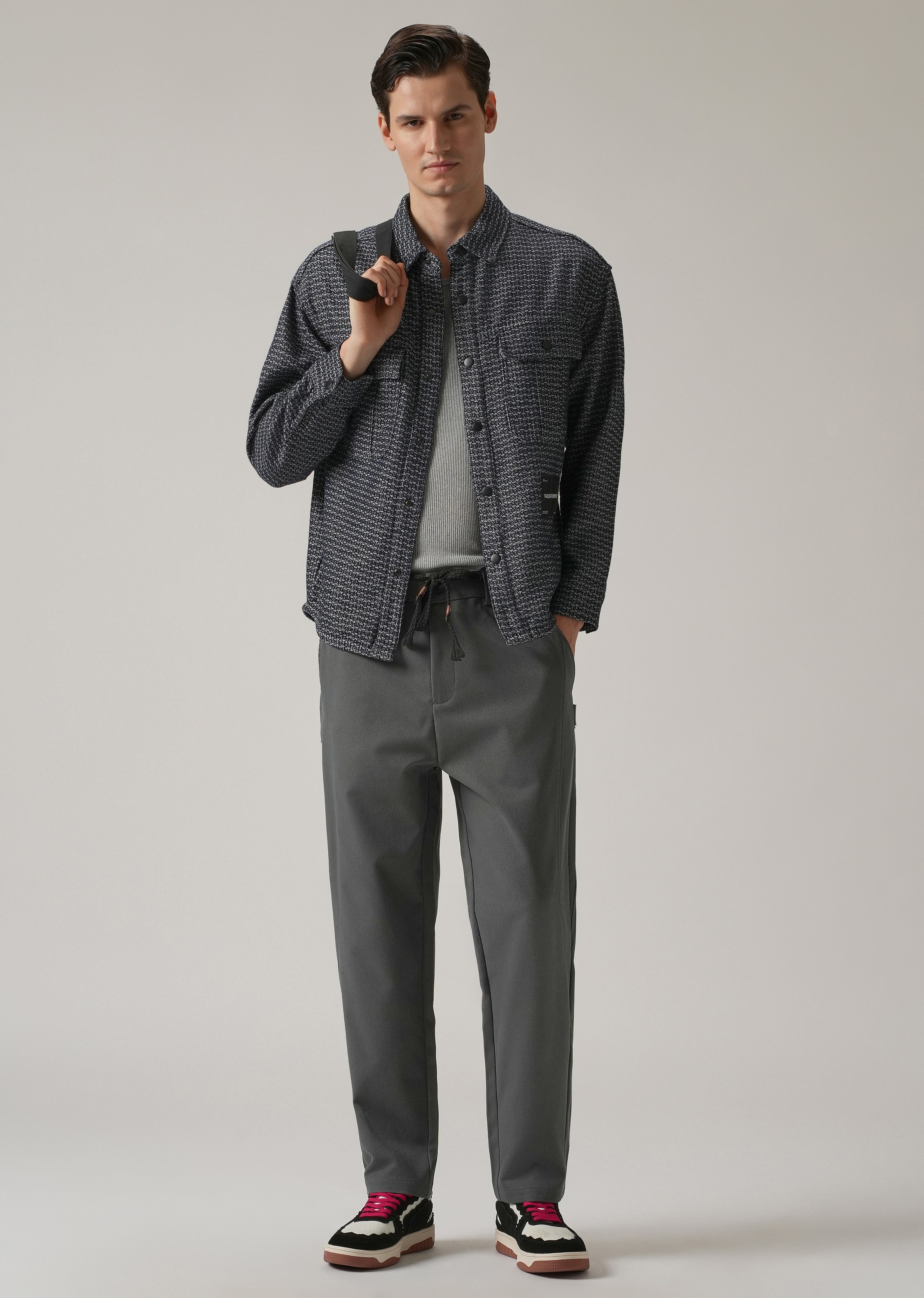 Dark Grey Relaxed Fit Tie Waist Pant