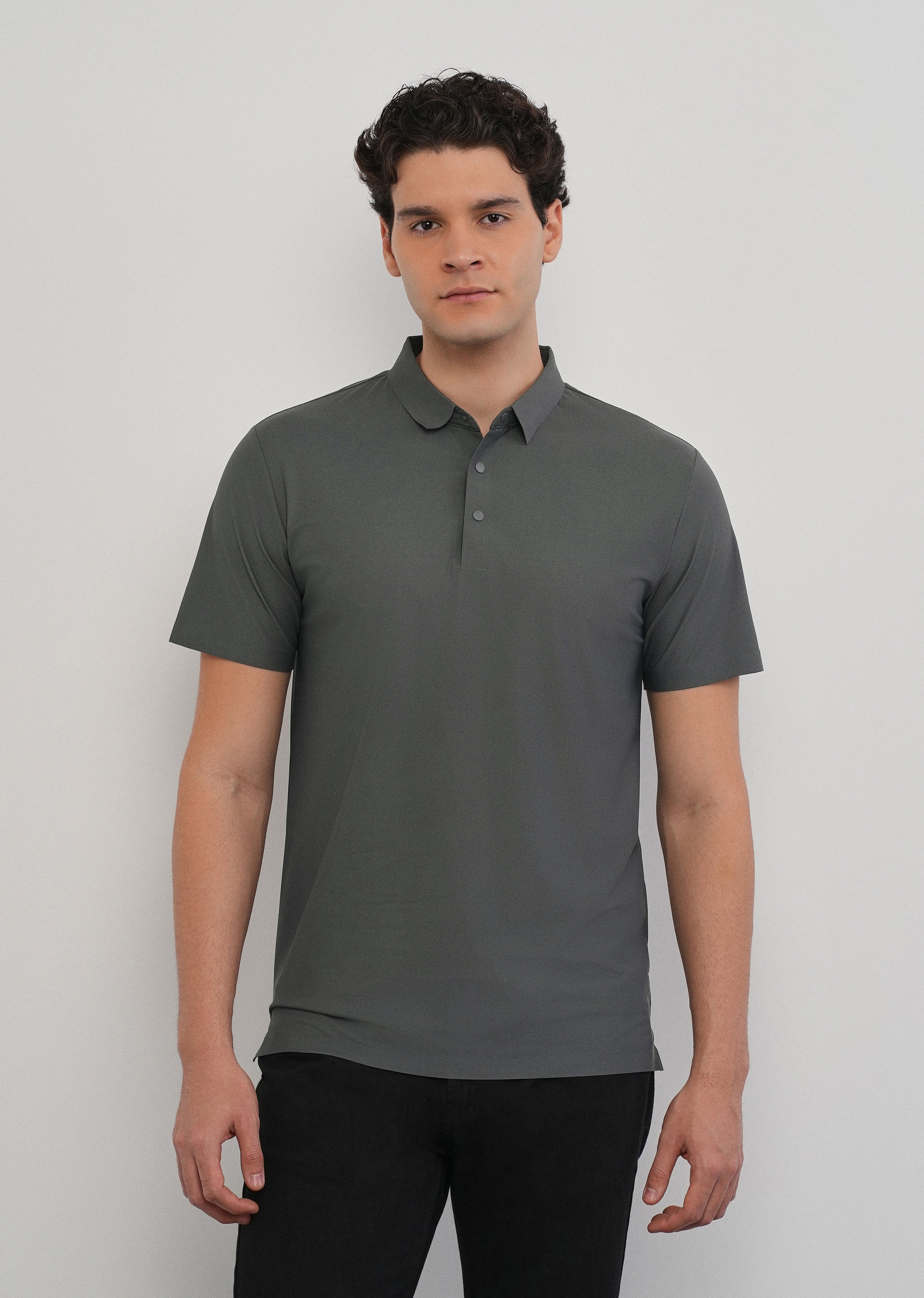 Dark Grey Stitchless Polo Collar T-Shirt