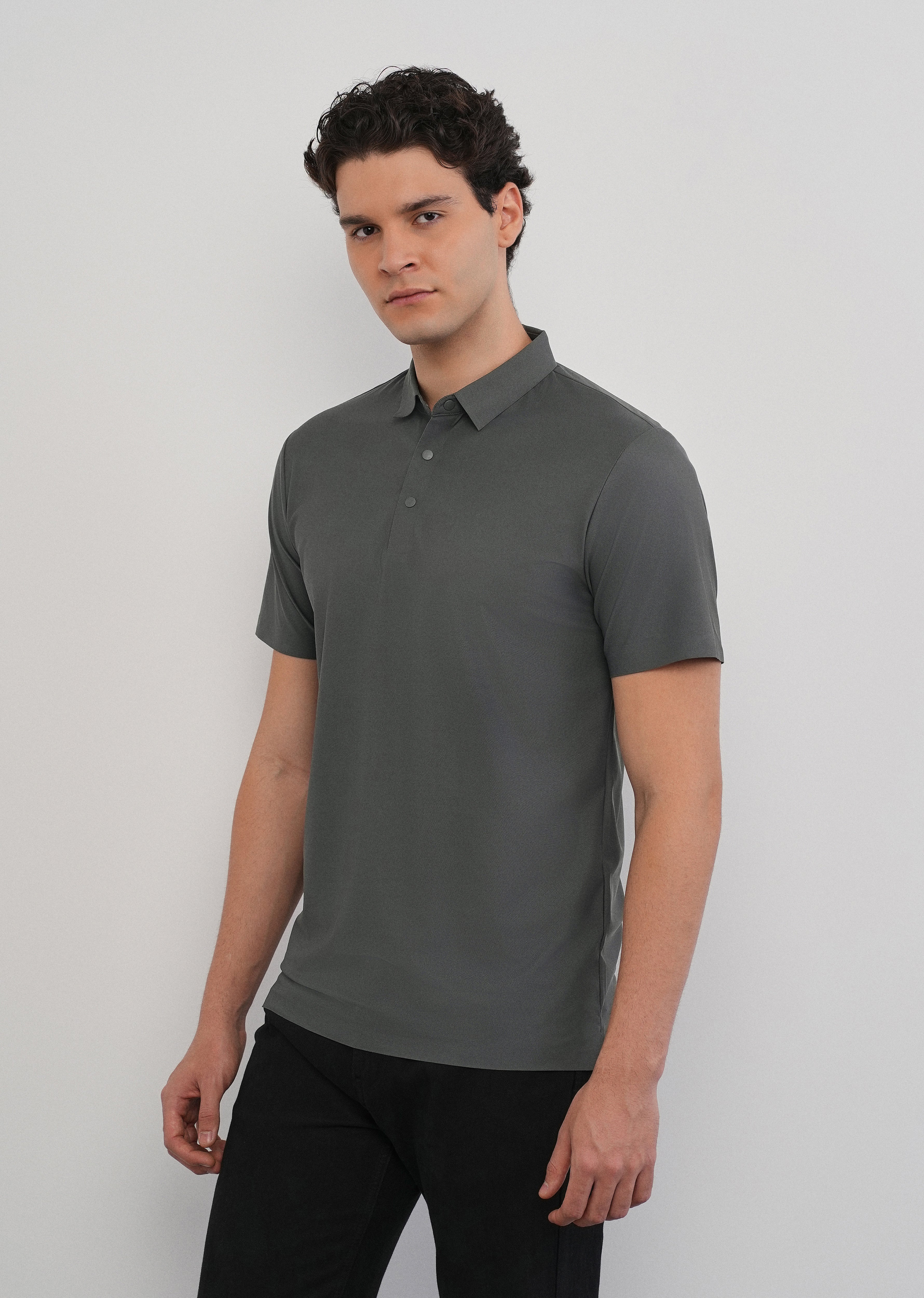Dark Grey Stitchless Polo Collar T-Shirt