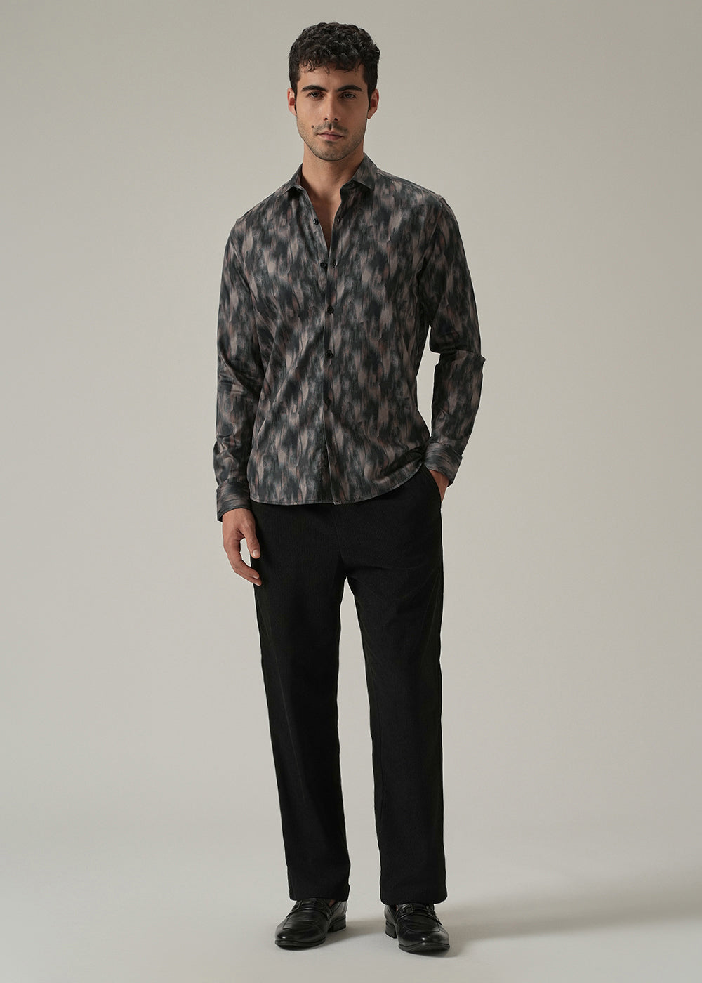 Dark Grey Textured Print Shirt