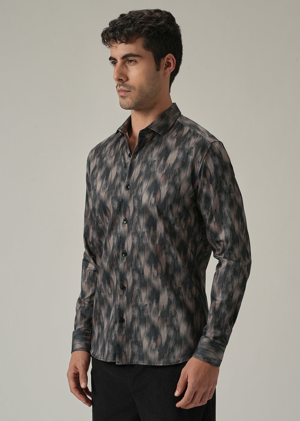 Dark Grey Textured Print Shirt