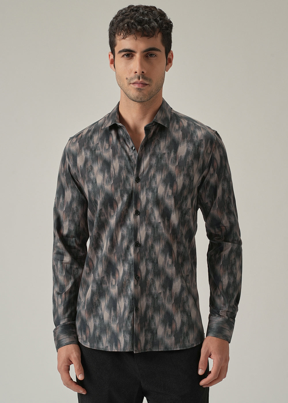 Dark Grey Textured Print Shirt