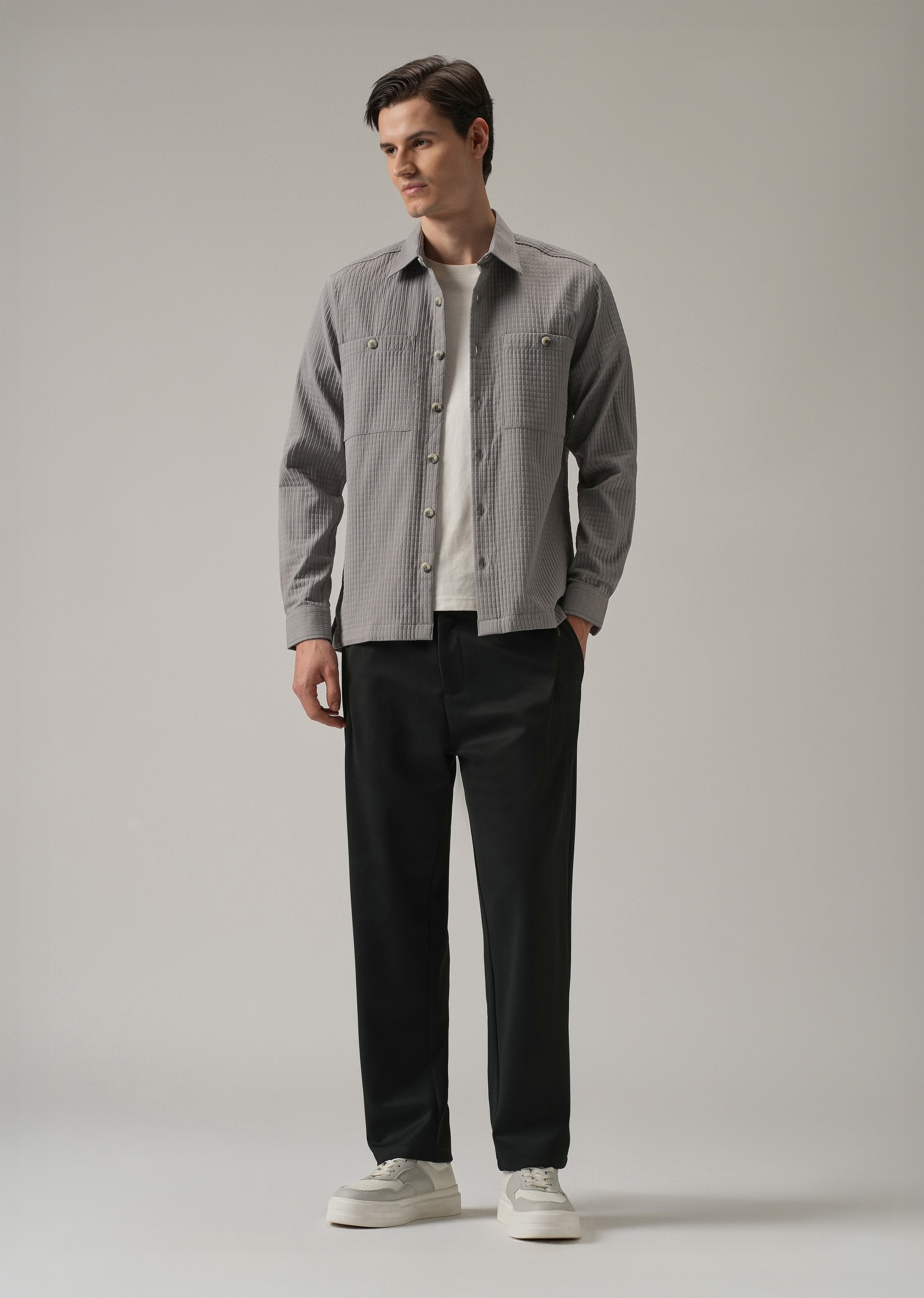 Dark Grey Textured Stretch Pant