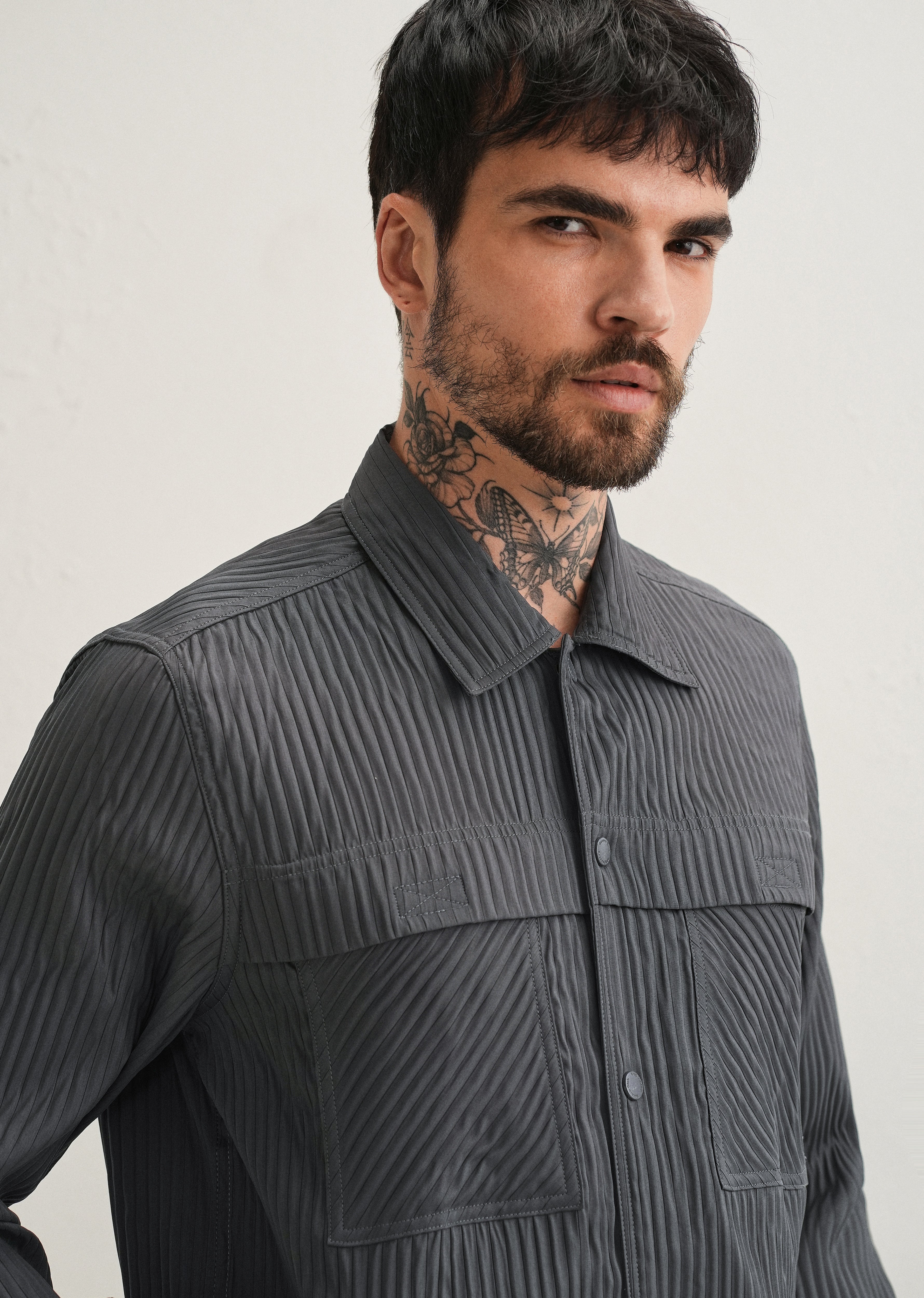 Dark Grey Textured Utility Shacket