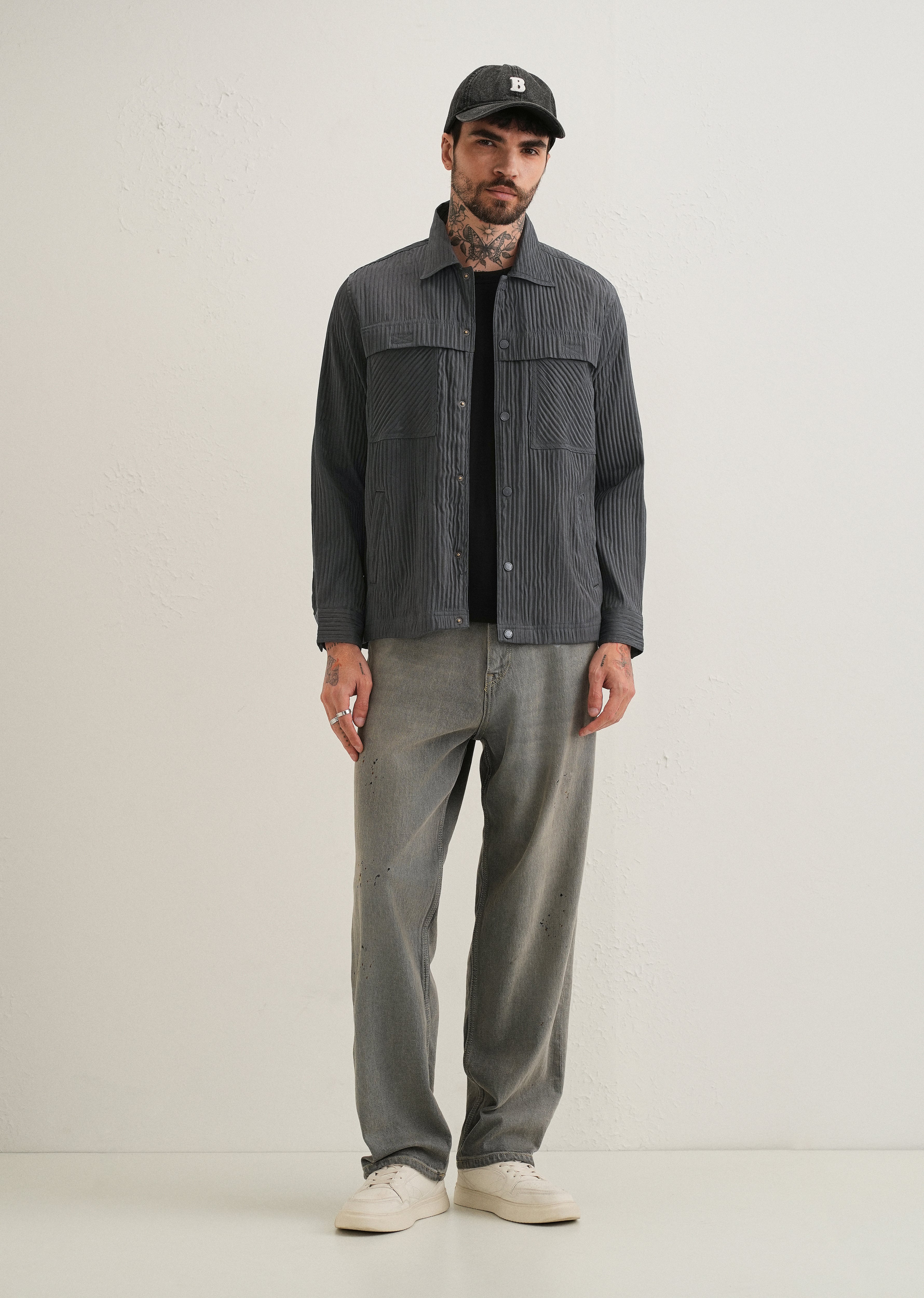 Dark Grey Textured Utility Shacket