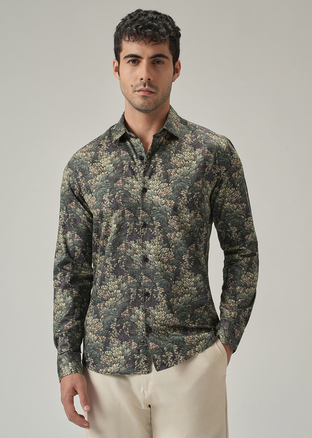 Dark Leaf Print Shirt