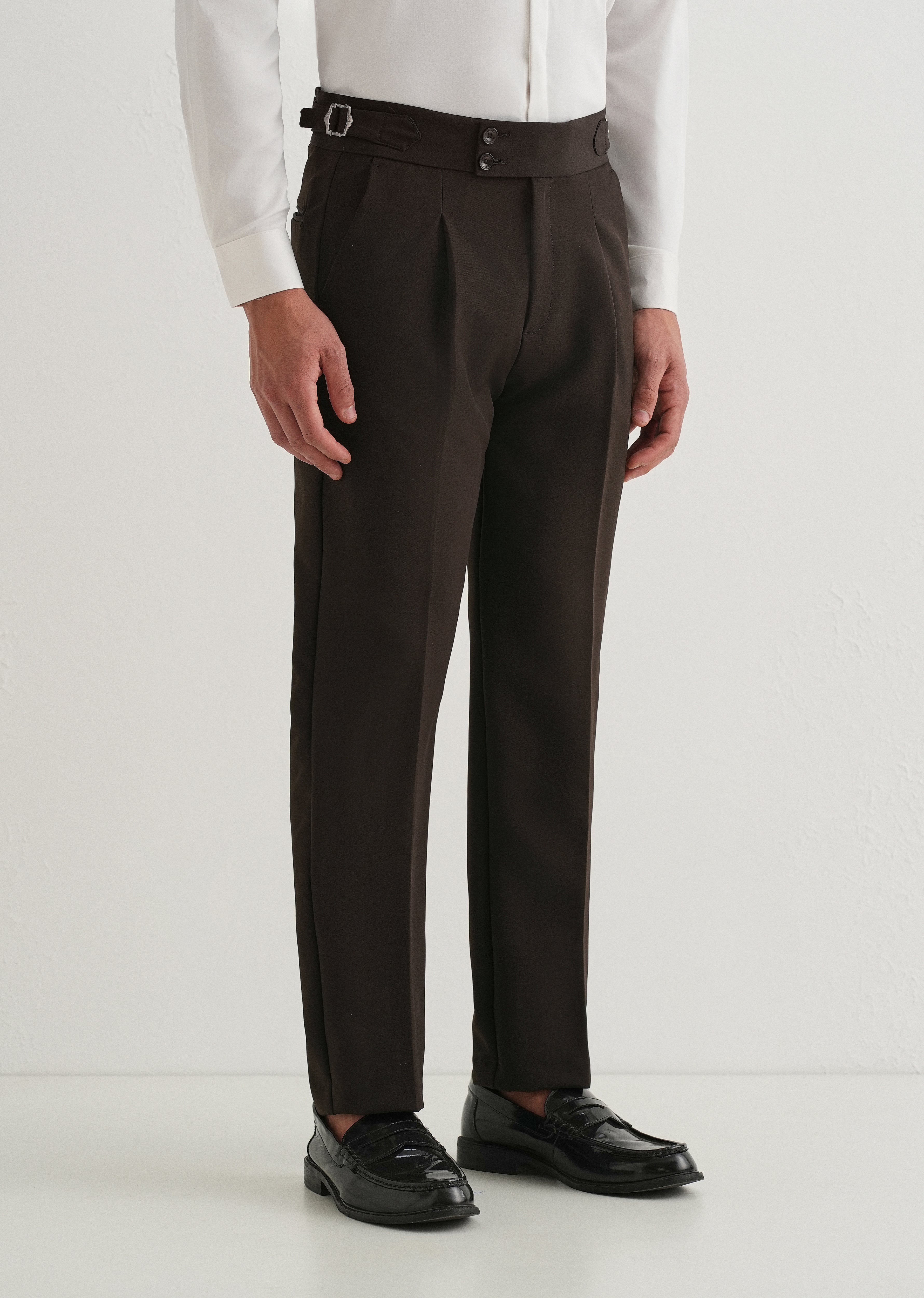 Dark Olive Brown Pleated Gurkha Pant