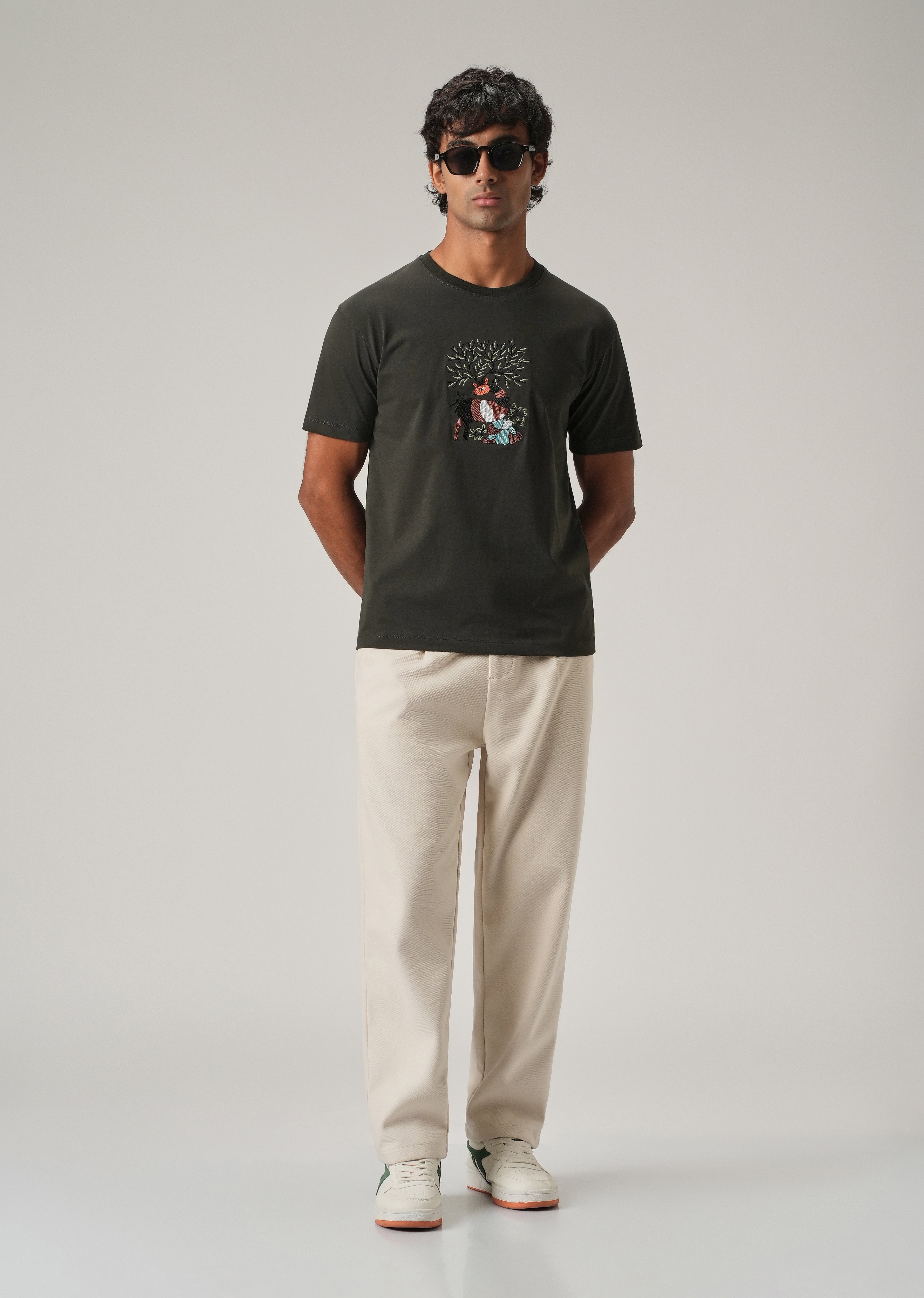 Dark Olive Chest Embroidered Slim Fit T-Shirt