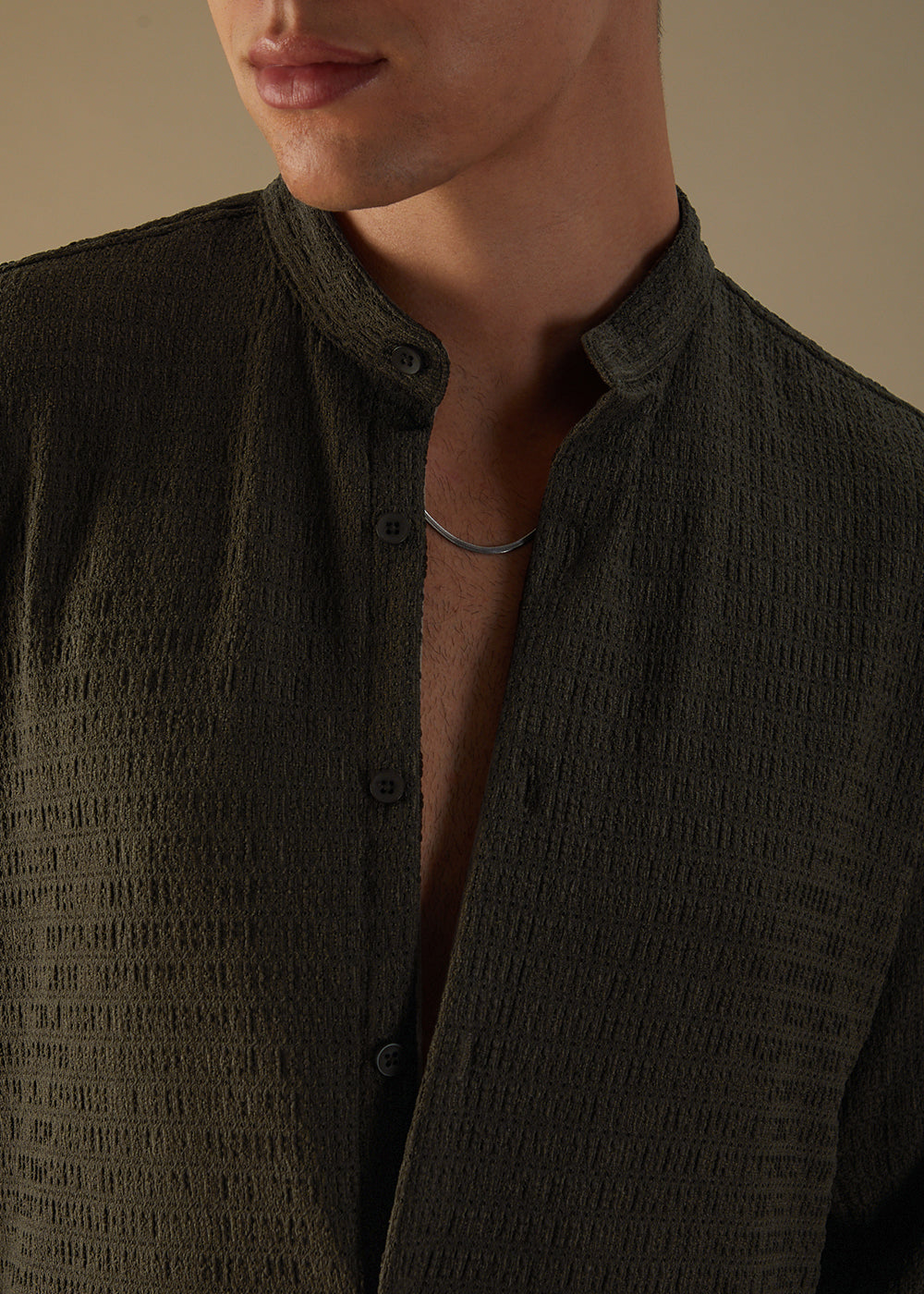 Dark Olive Knitted Crochet Shirt
