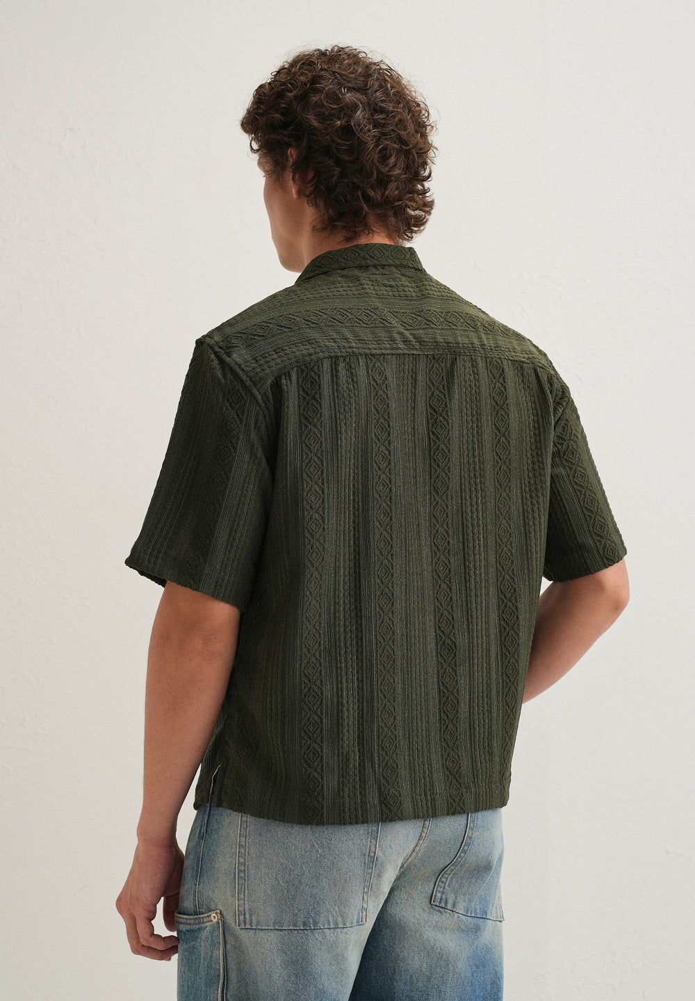 Dark Olive Green Geometric Textured Shirt