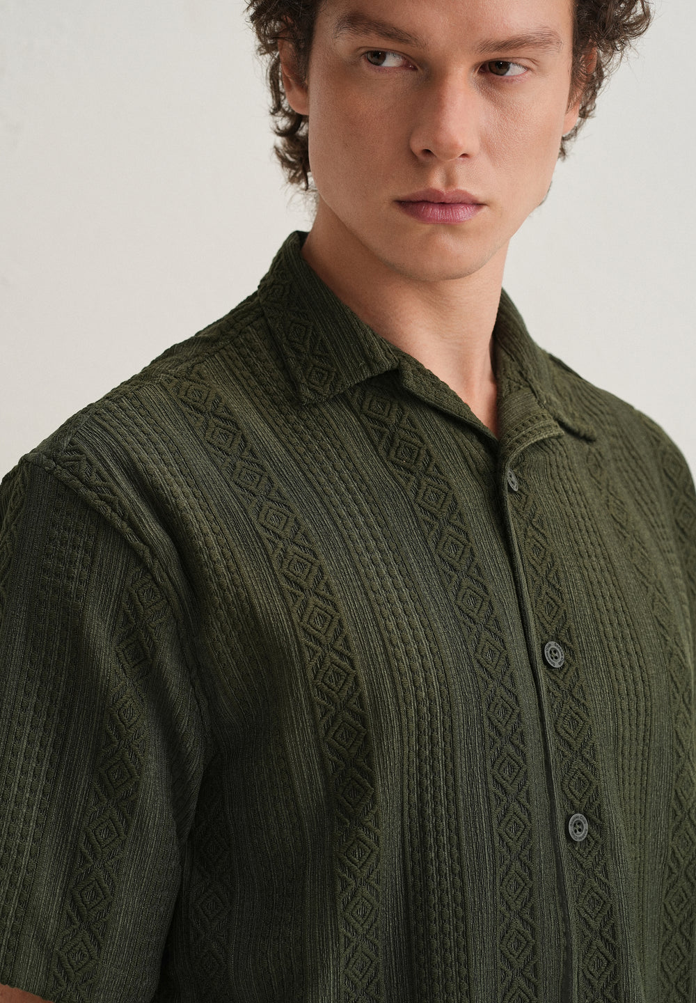 Dark Olive Green Geometric Textured Shirt