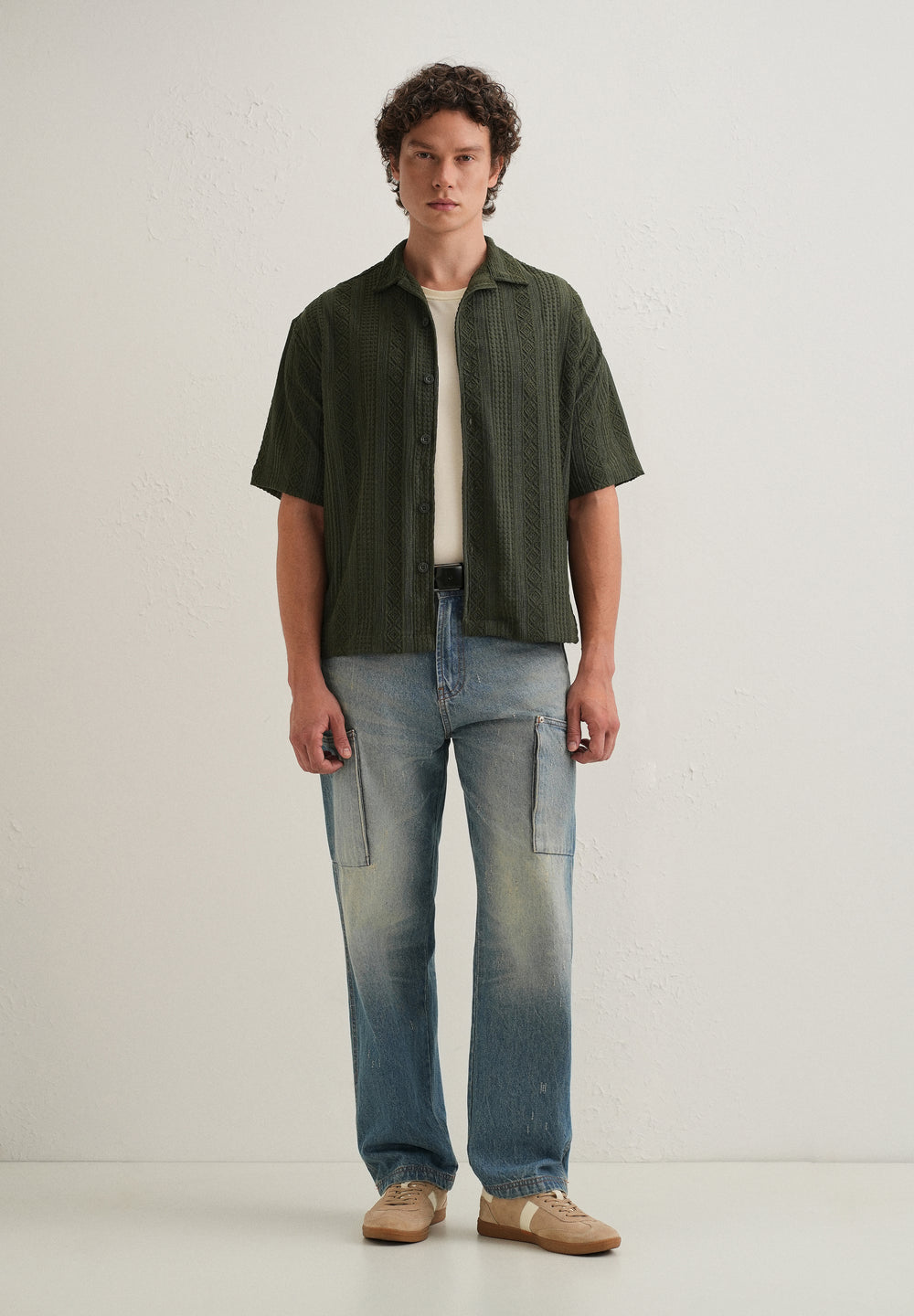 Dark Olive Green Geometric Textured Shirt