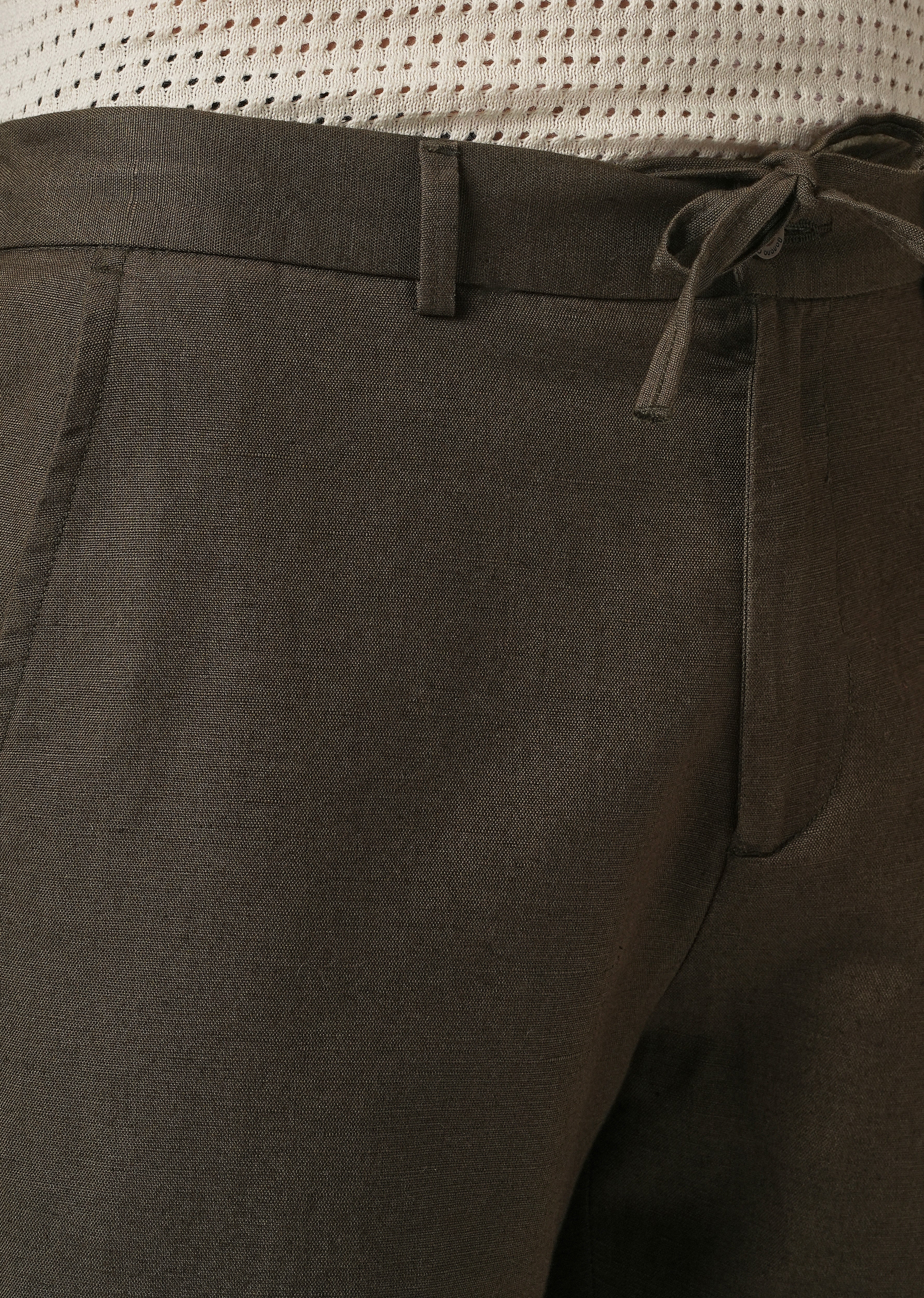 Dark Olive Linen Relaxed Fit Trouser