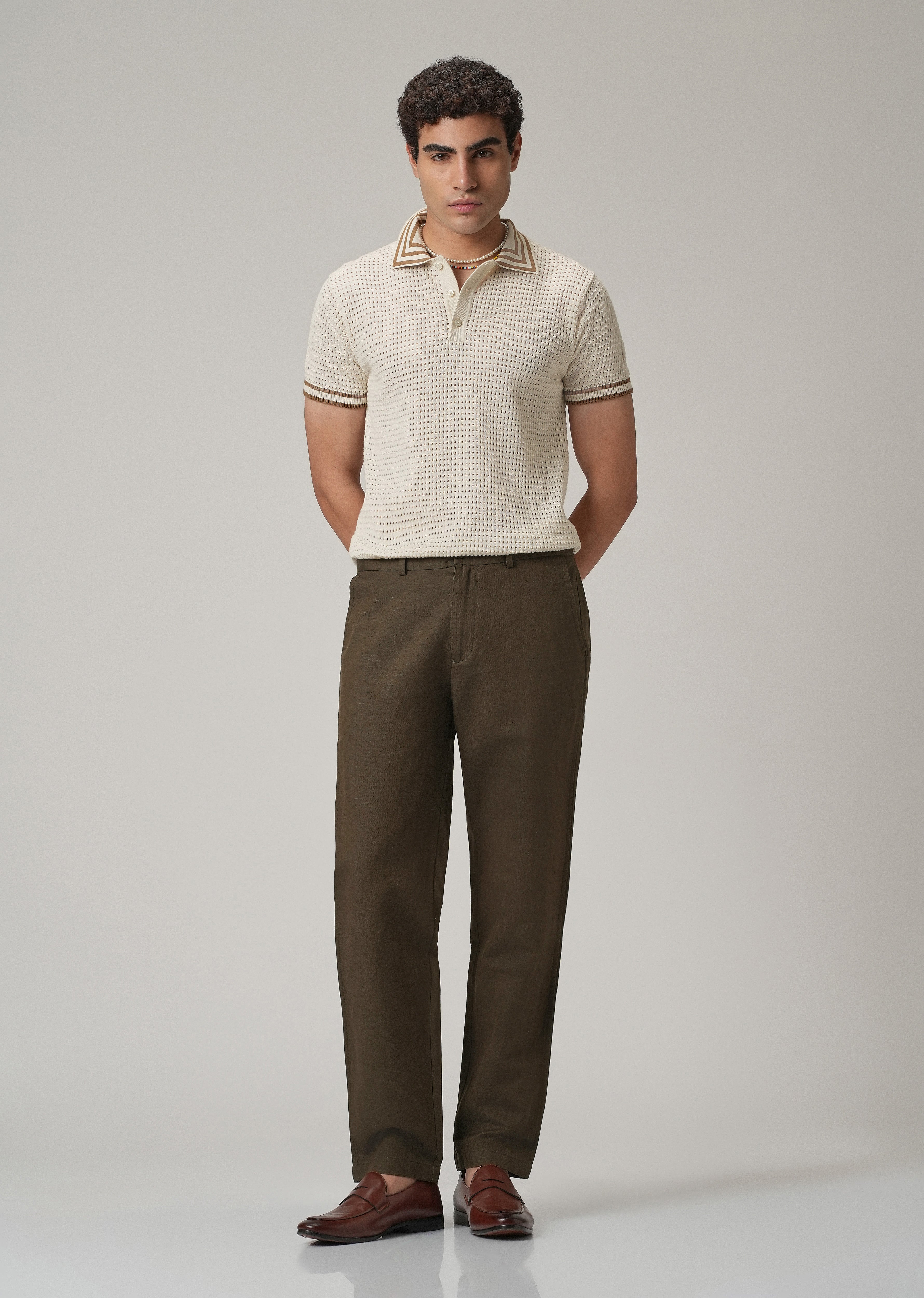 Dark Olive Linen Relaxed Fit Trouser