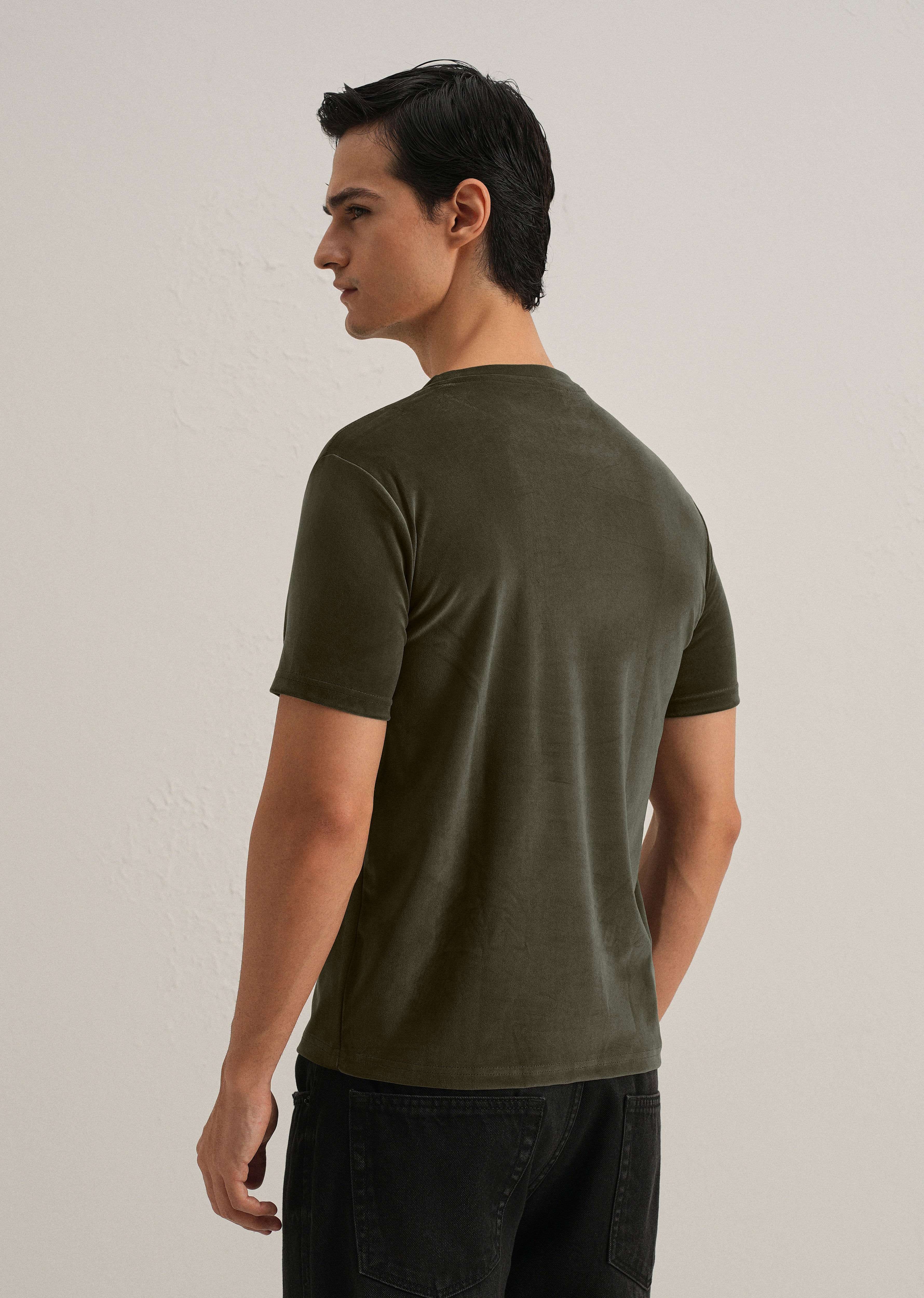 Dark Olive Plain Suede T-shirt