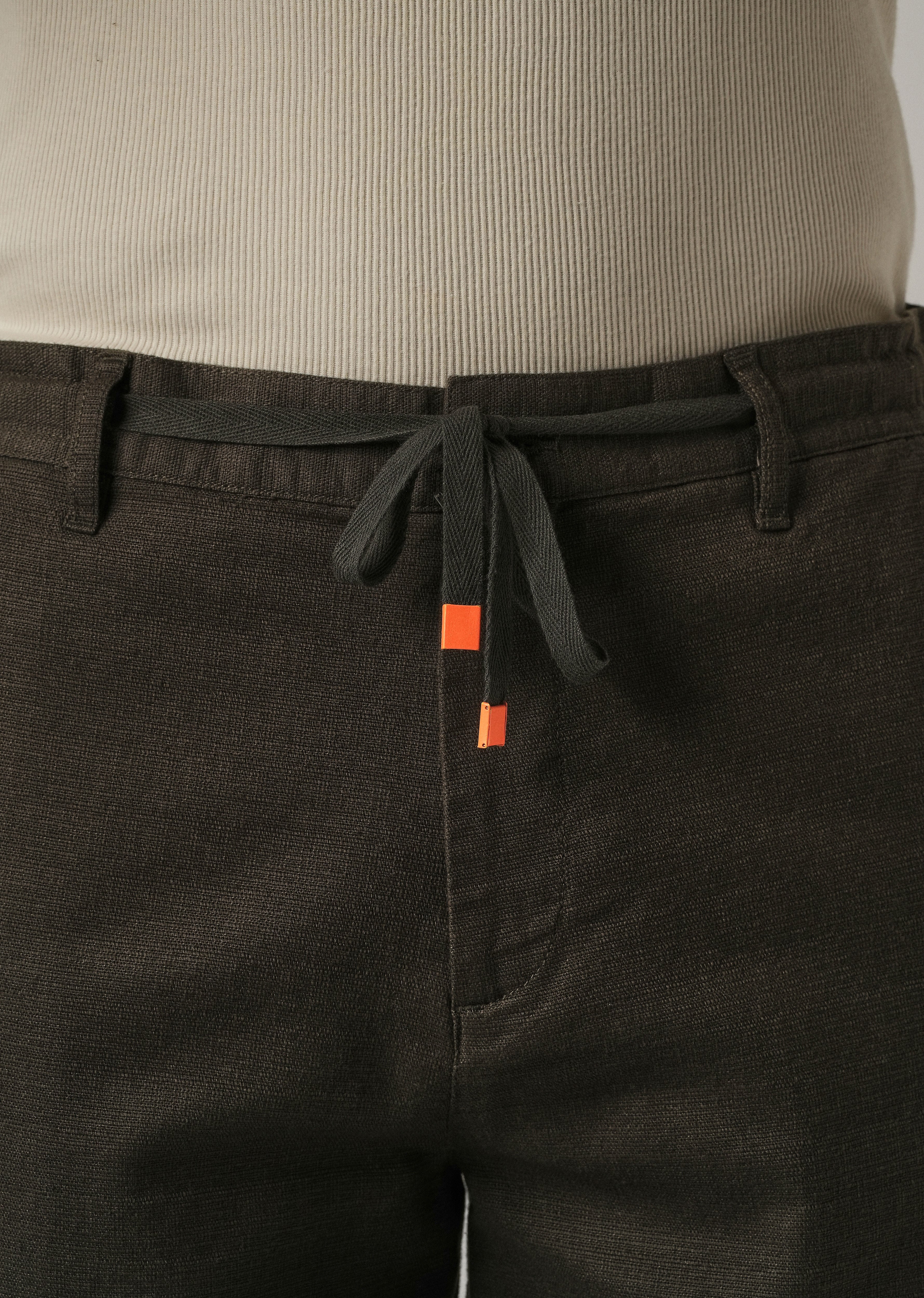 Dark Olive Linen-Look Cotton Trousers