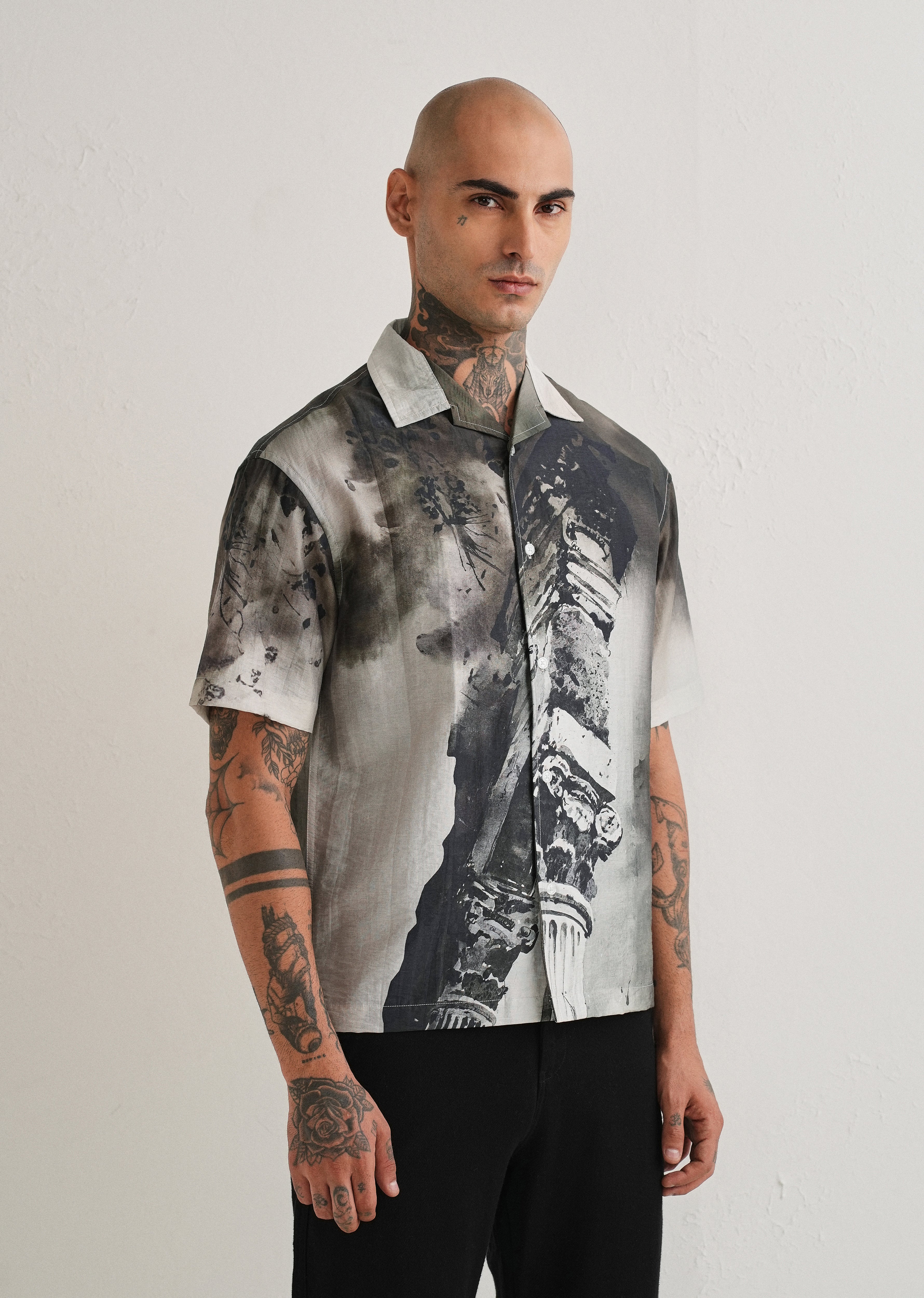 Dark Olive Wash Placement Print Shirt