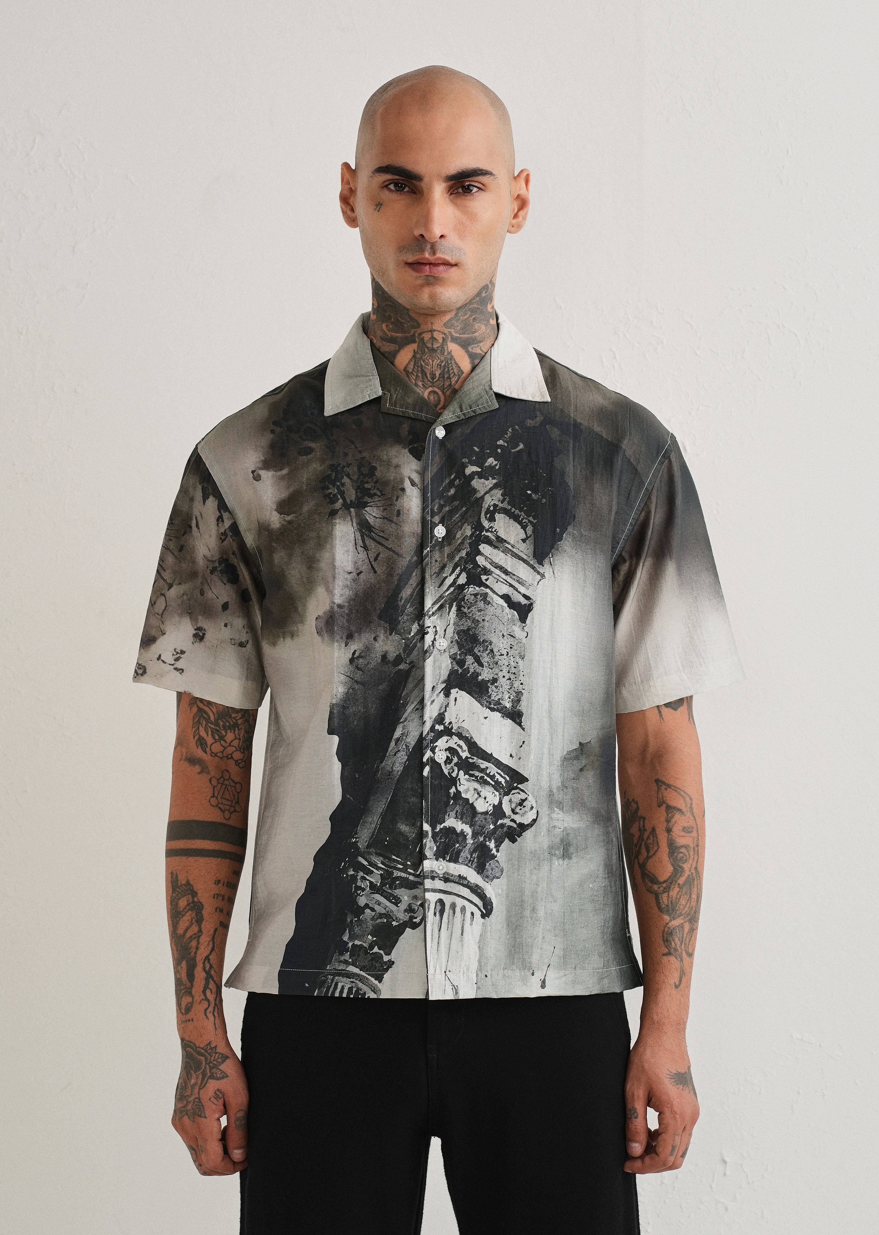 Dark Olive Wash Placement Print Shirt
