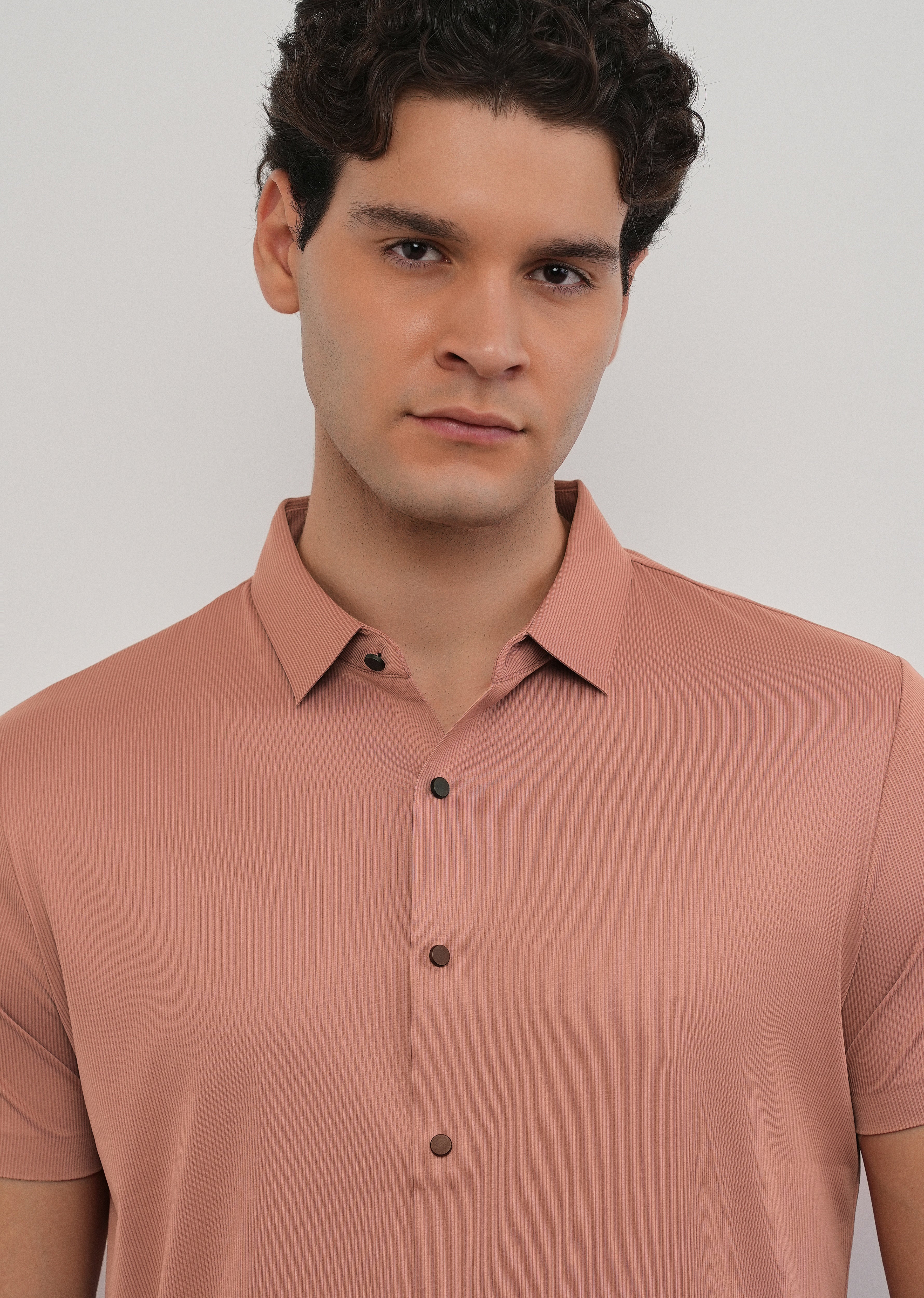 Dark Peach Stitchless Stripe Shirt