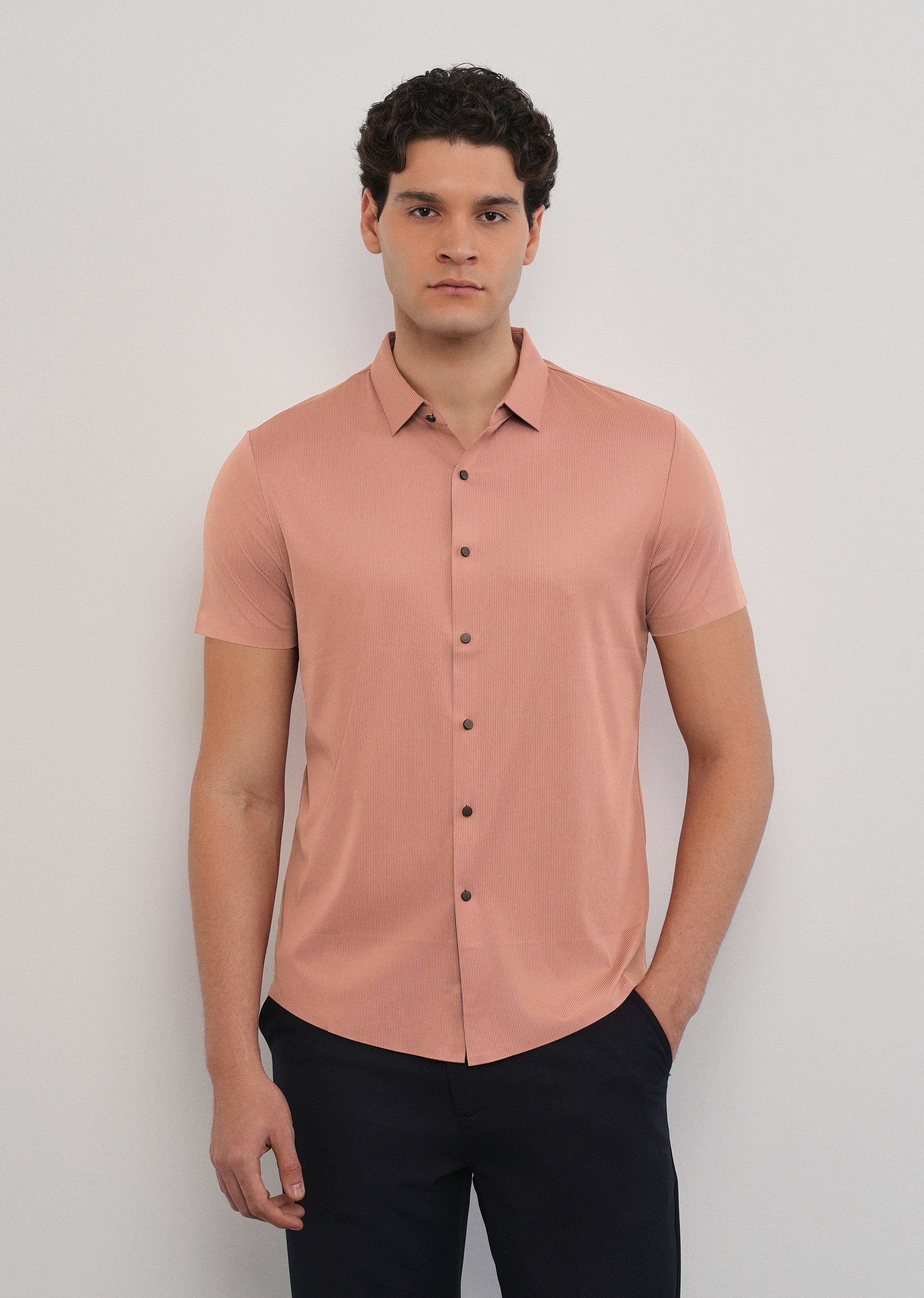 Dark Peach Stitchless Stripe Shirt