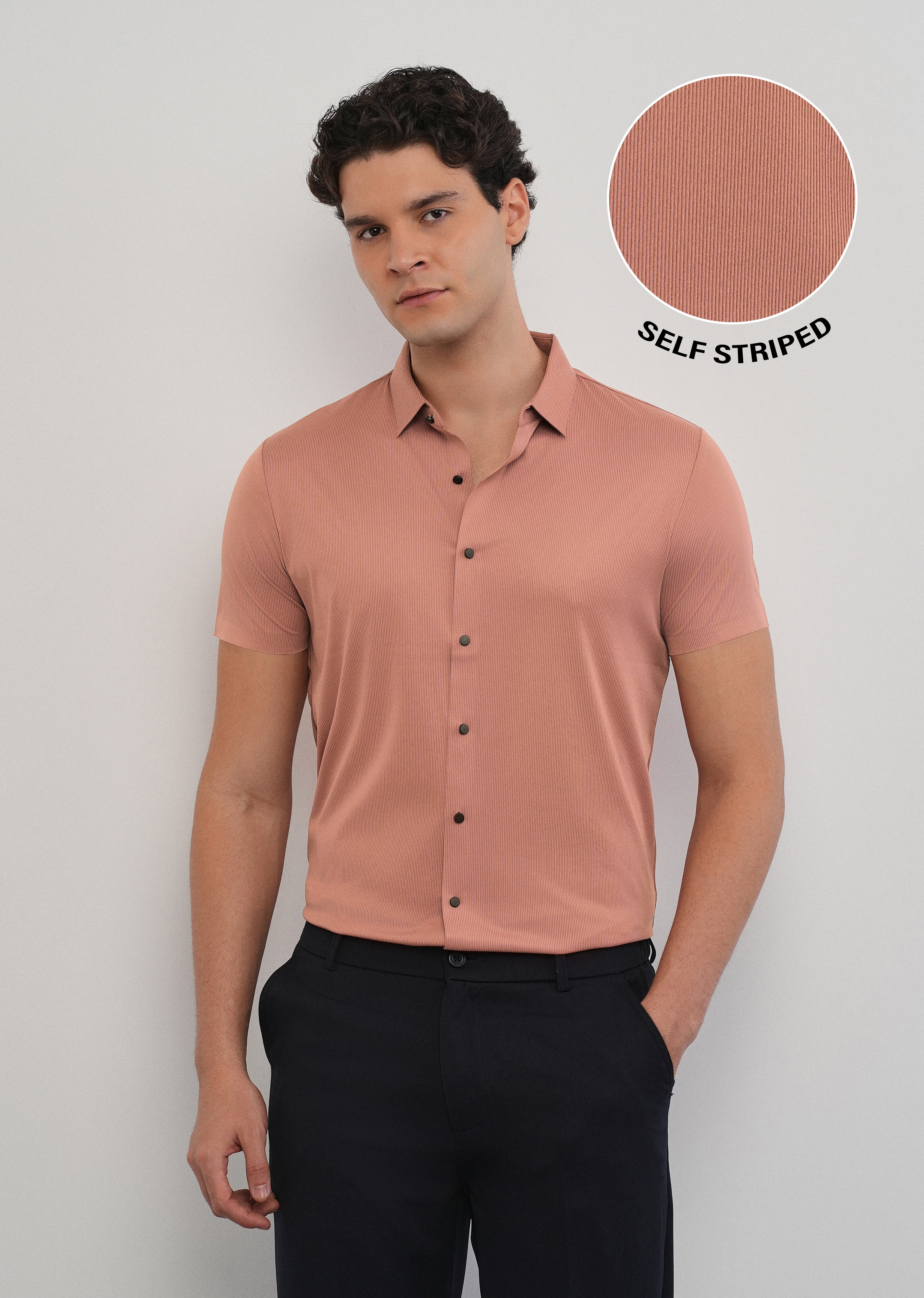 Dark Peach Stitchless Stripe Shirt