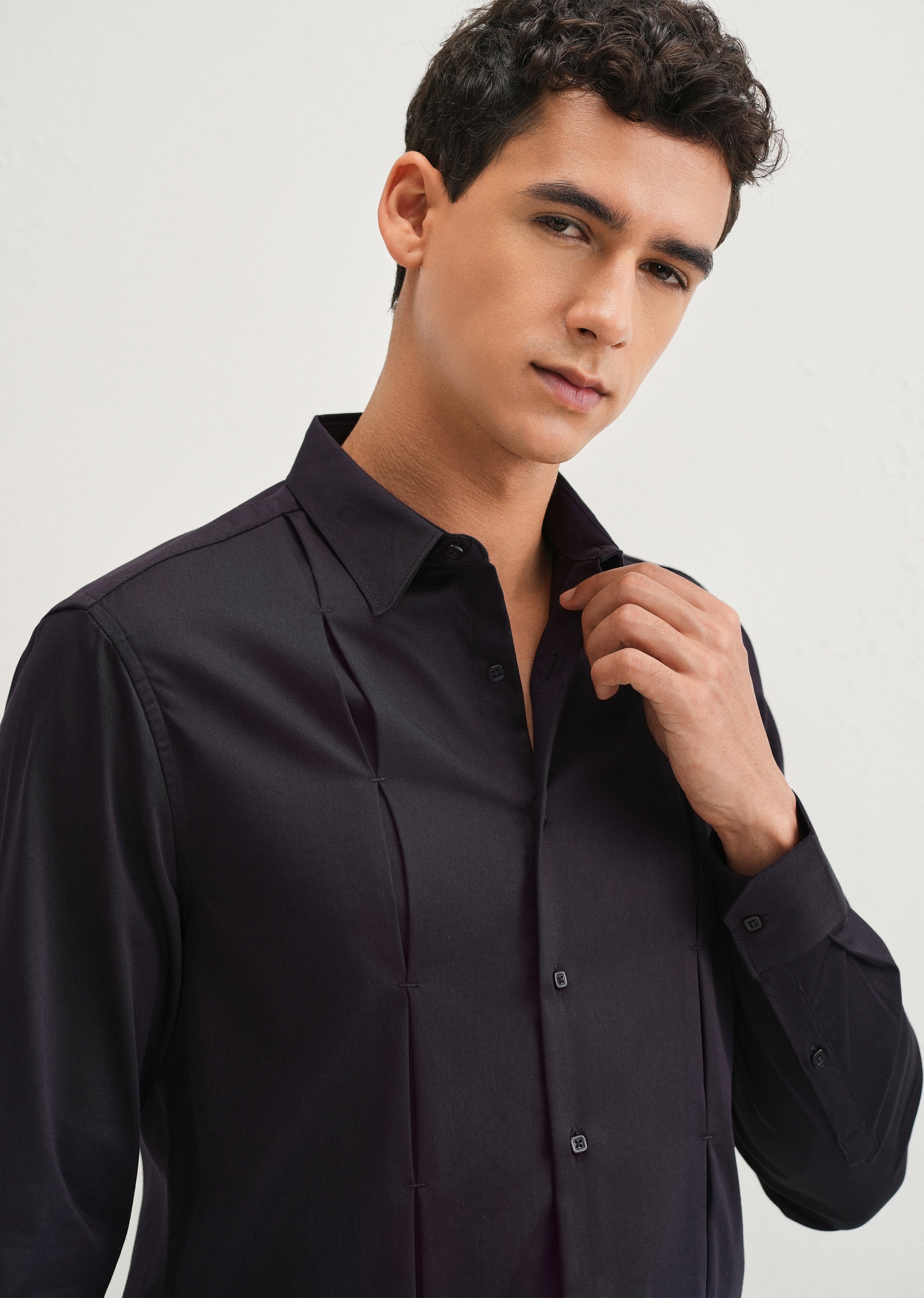 Dark Purple Front Panel Open Pleat shirt
