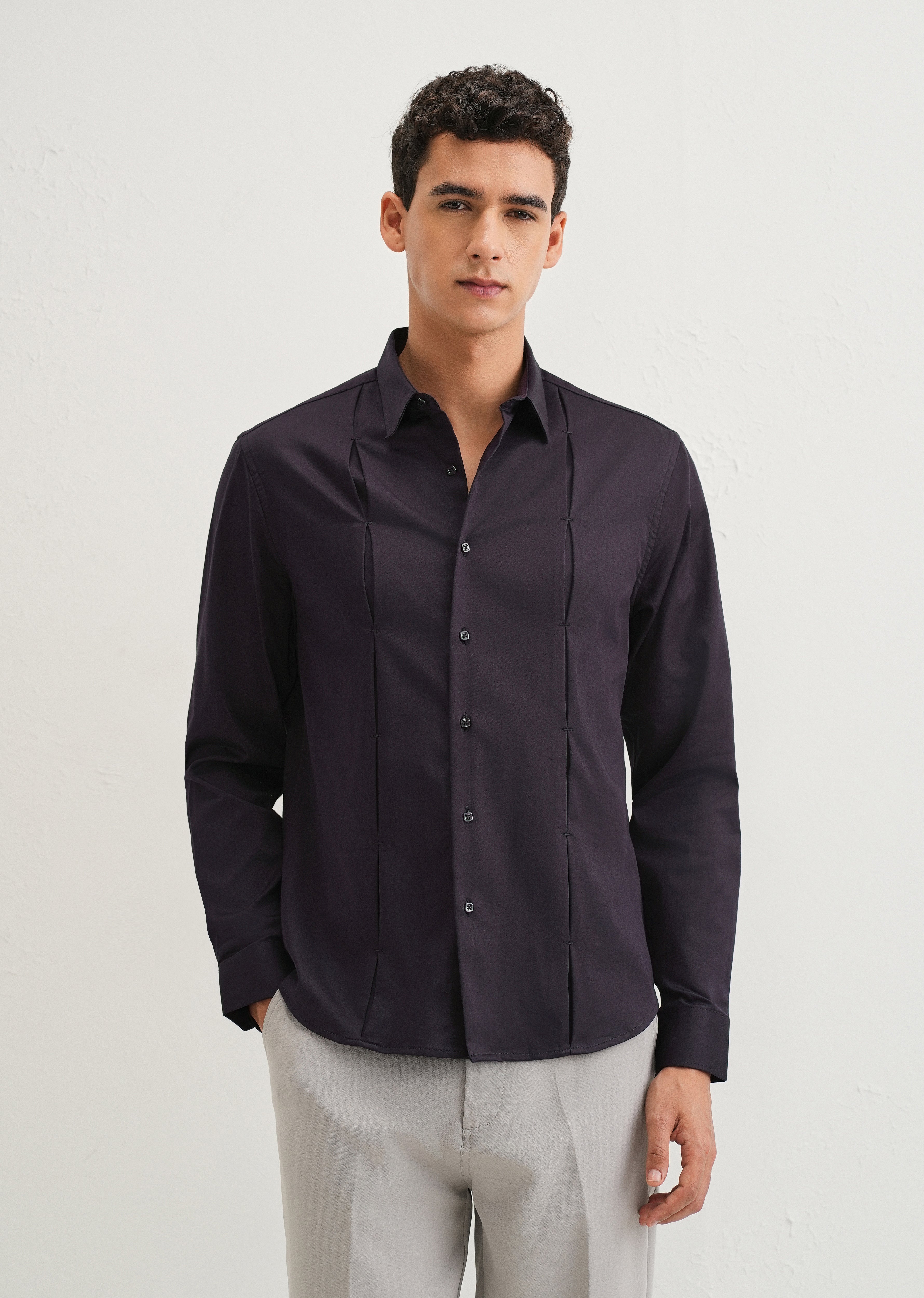 Dark Purple Front Panel Open Pleat shirt