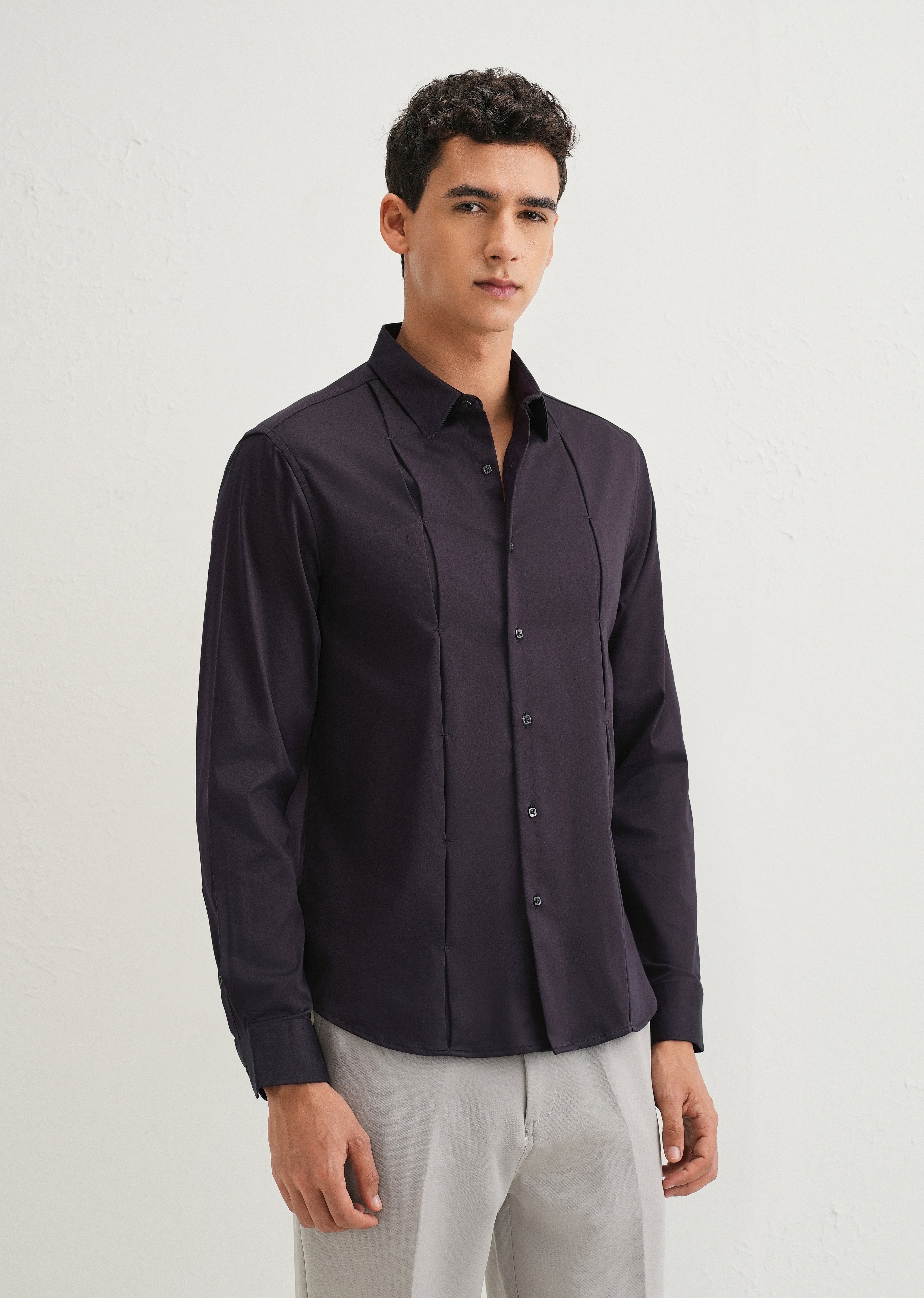 Dark Purple Front Panel Open Pleat shirt