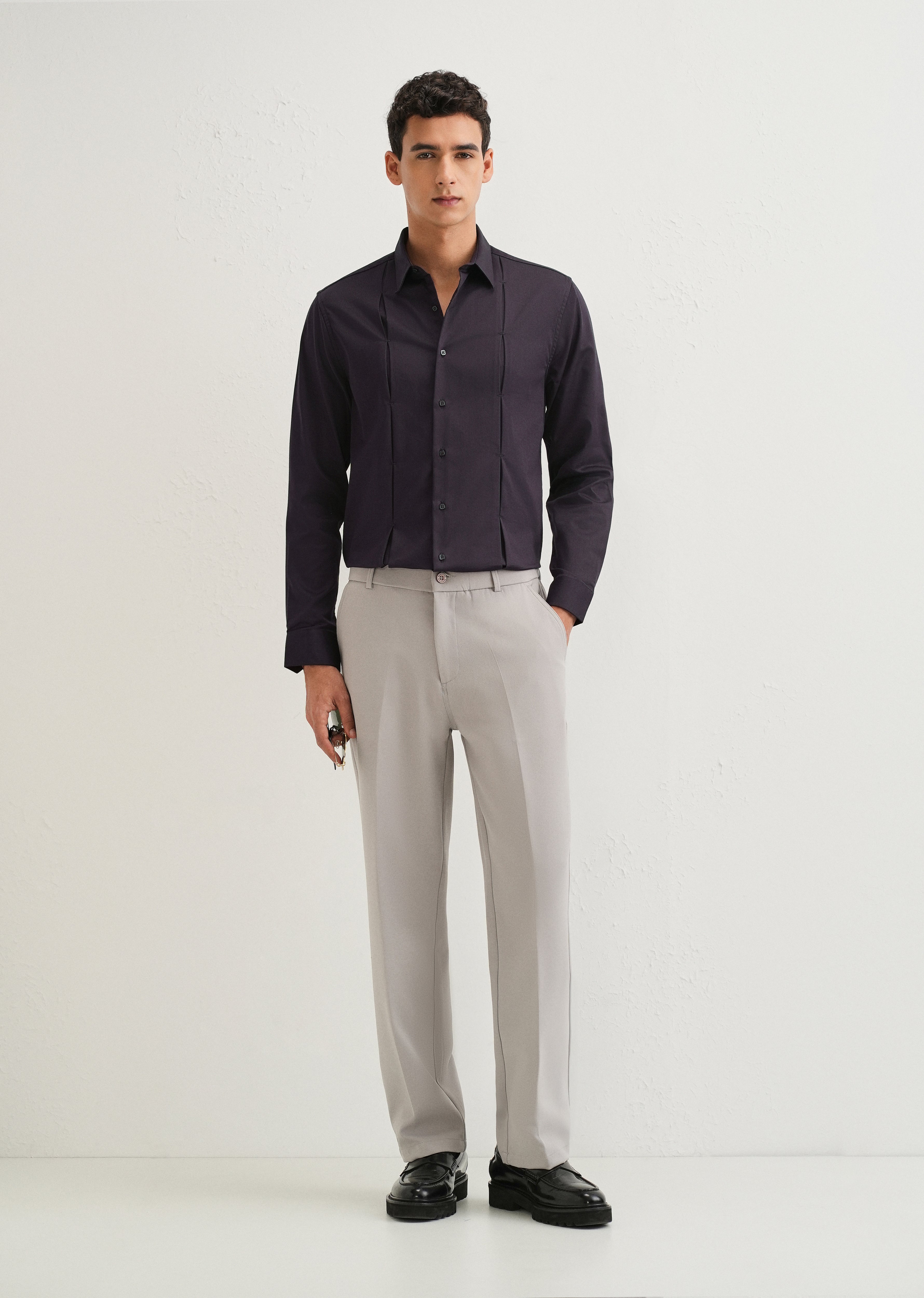 Dark Purple Front Panel Open Pleat shirt