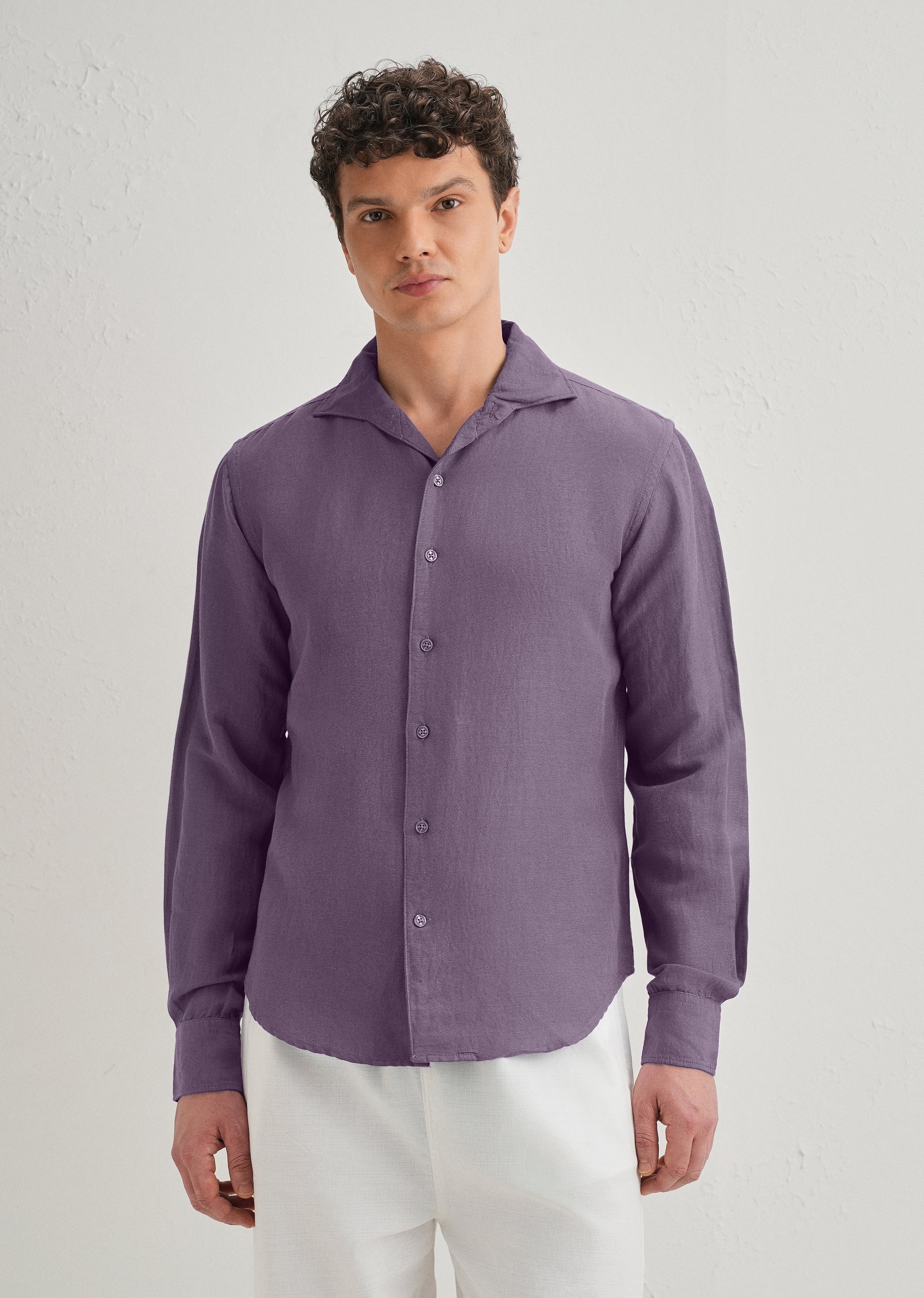 Dark Purple Plain Linen Viscose Shirt