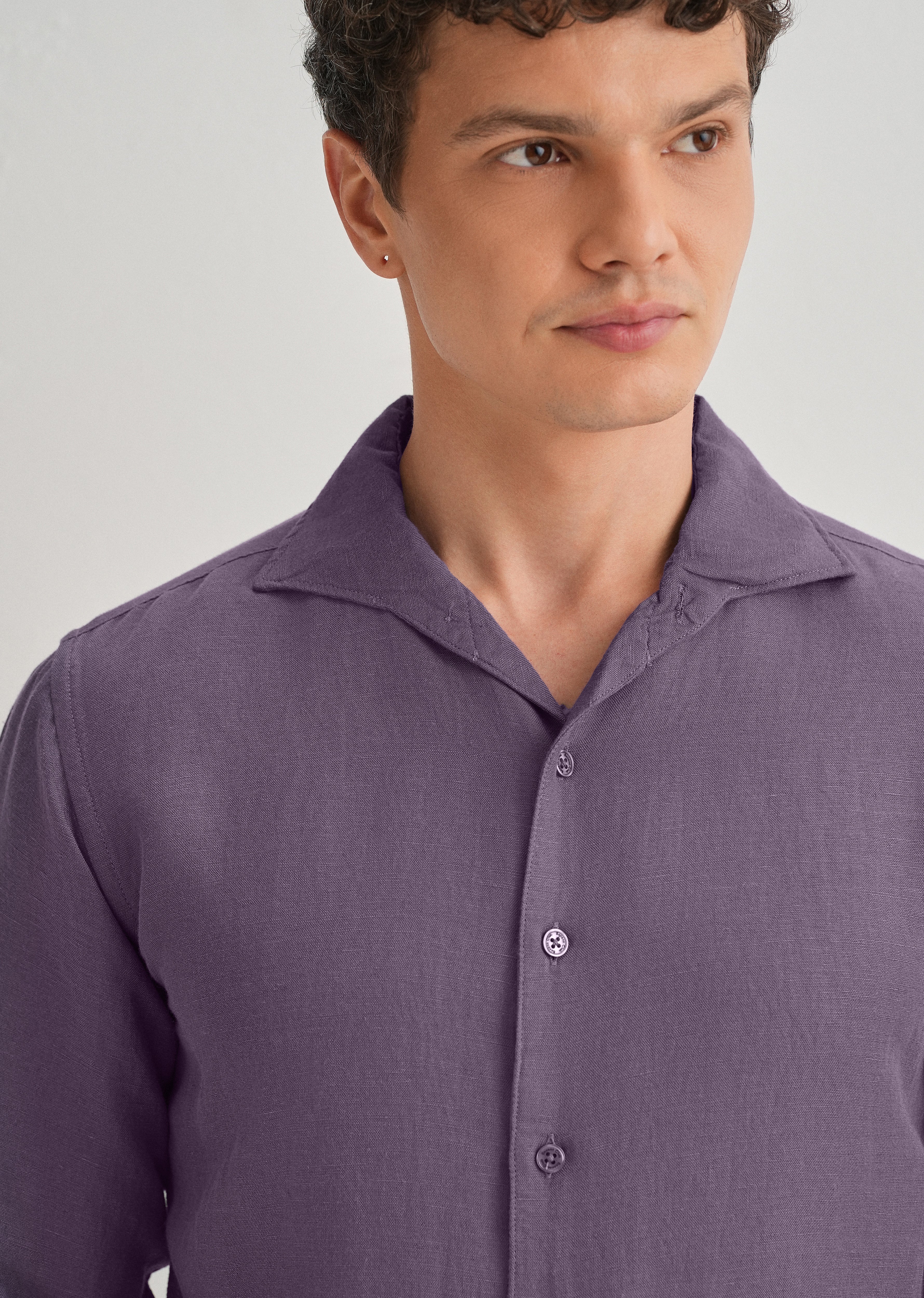Dark Purple Plain Linen Viscose Shirt