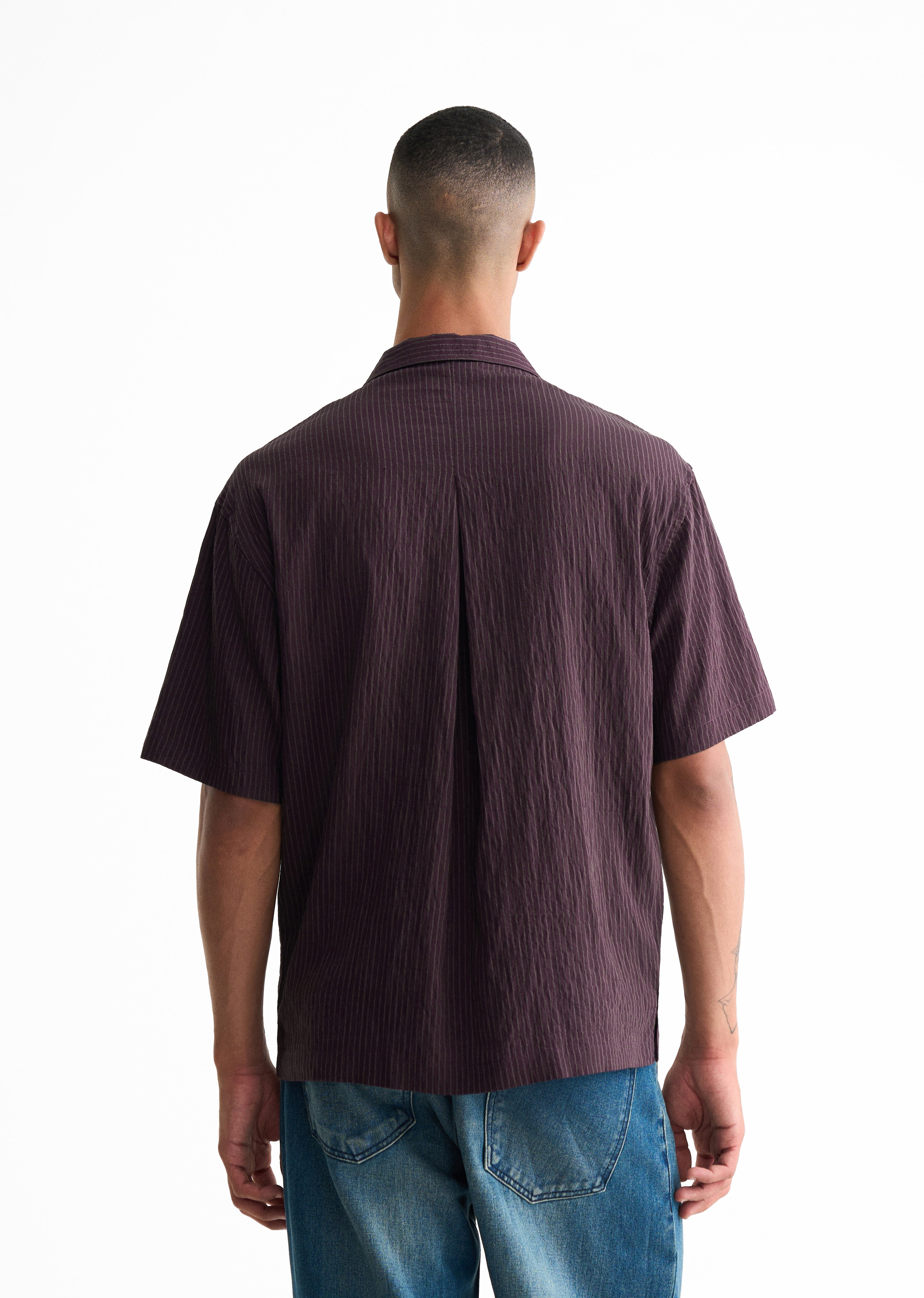 Dark Purple Pleated-Back Stripe Shirt