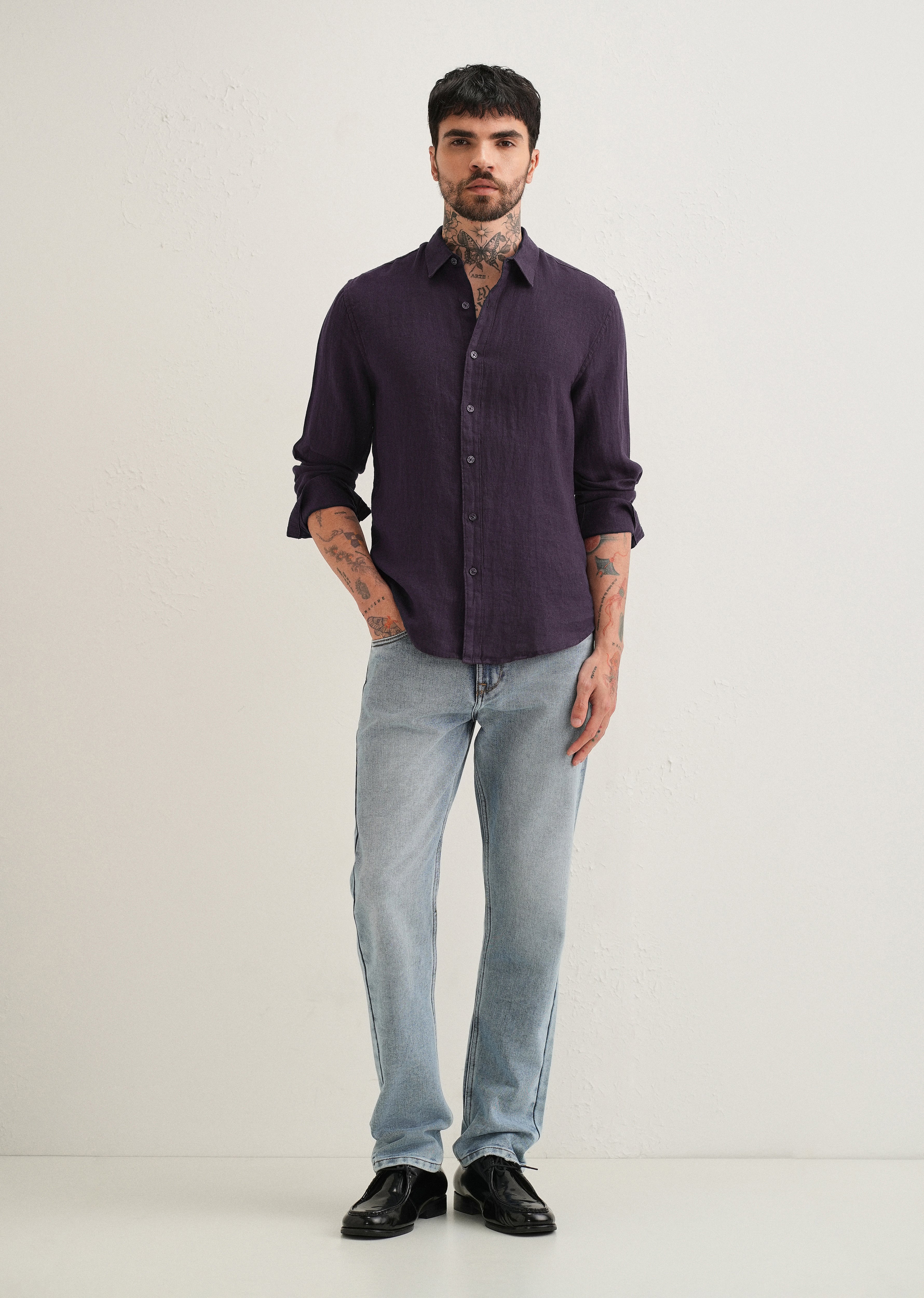 Dark Purple Pure Linen Shirt