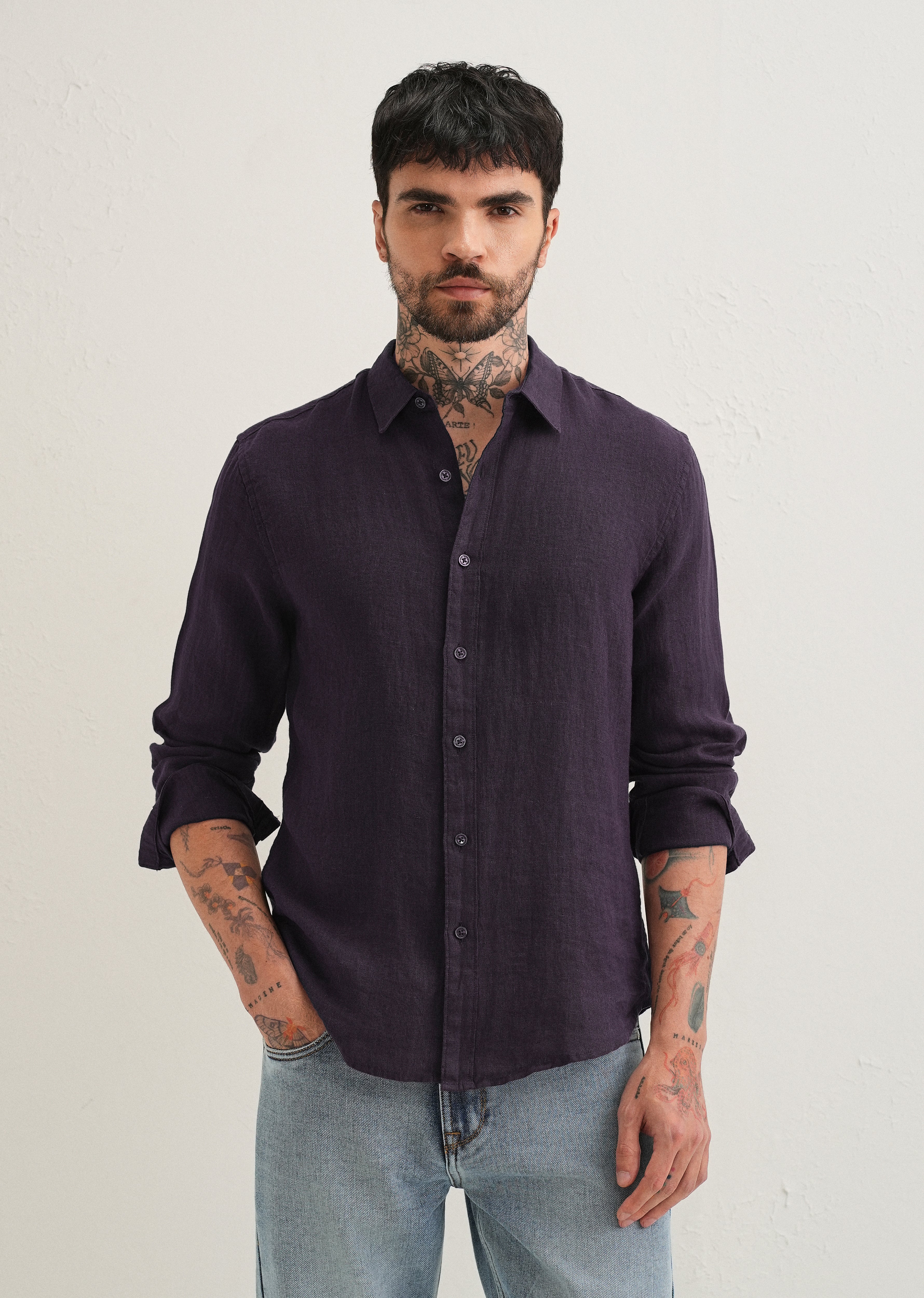 Dark Purple Pure Linen Shirt
