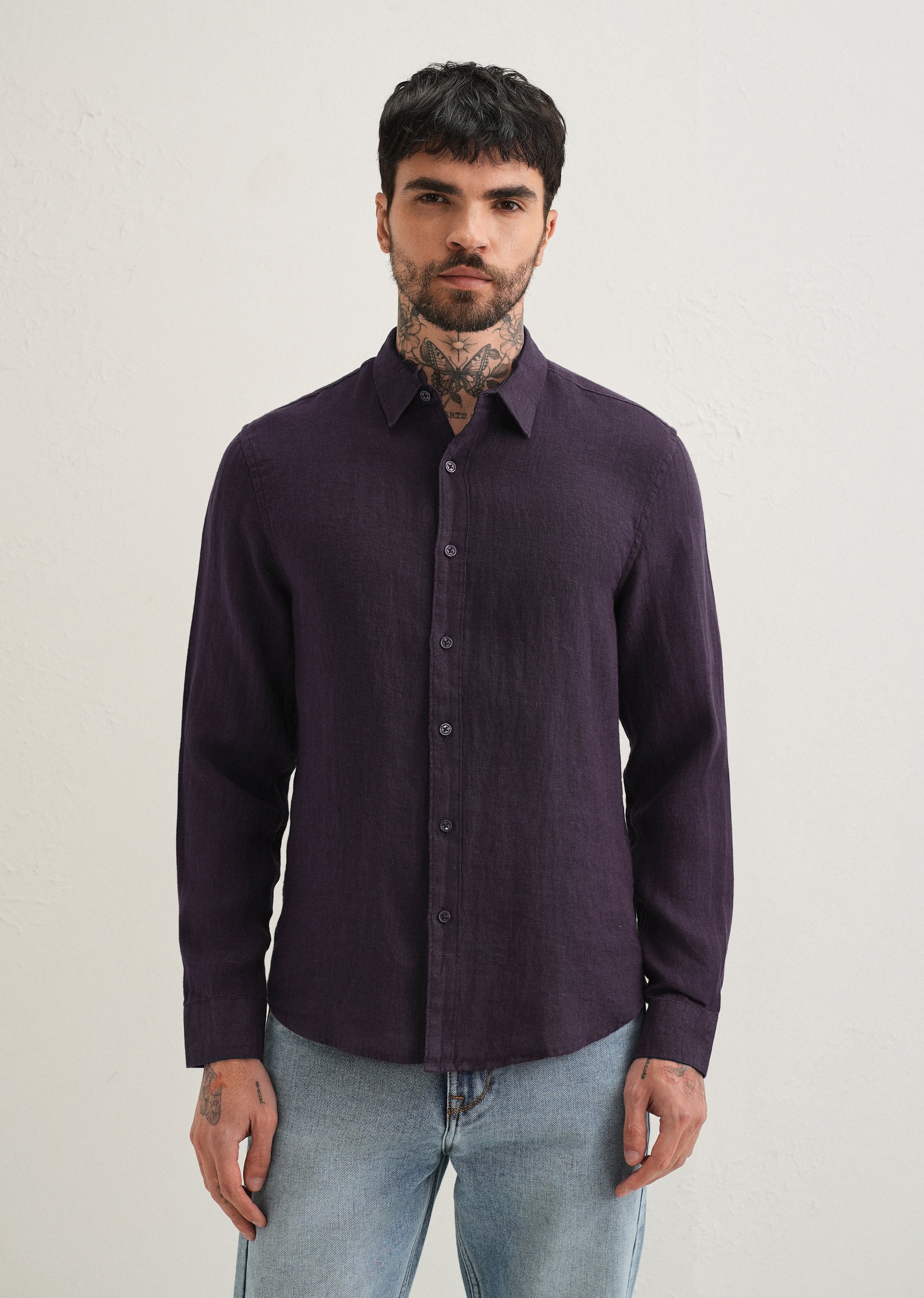 Dark Purple Pure Linen Shirt
