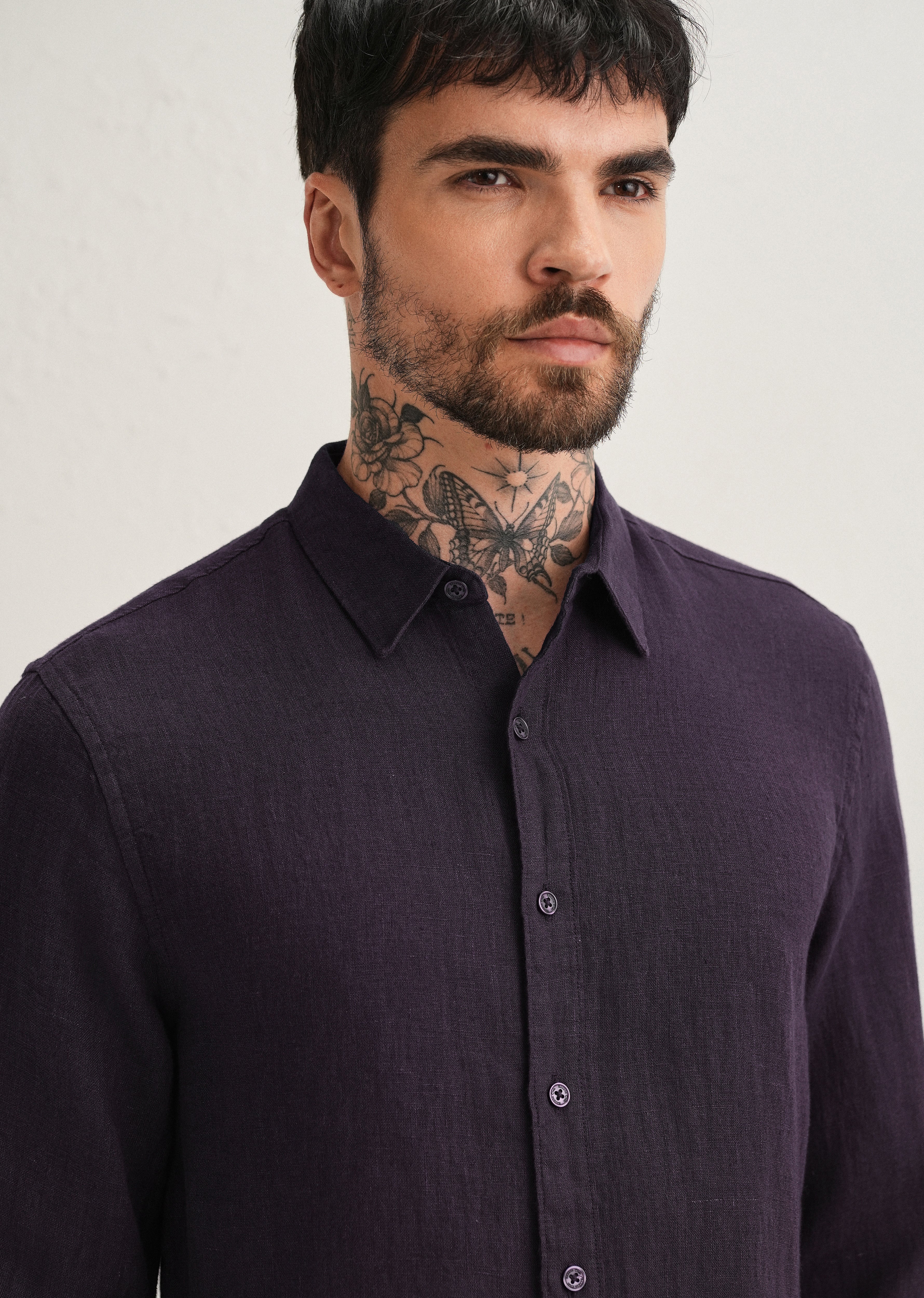 Dark Purple Pure Linen Shirt