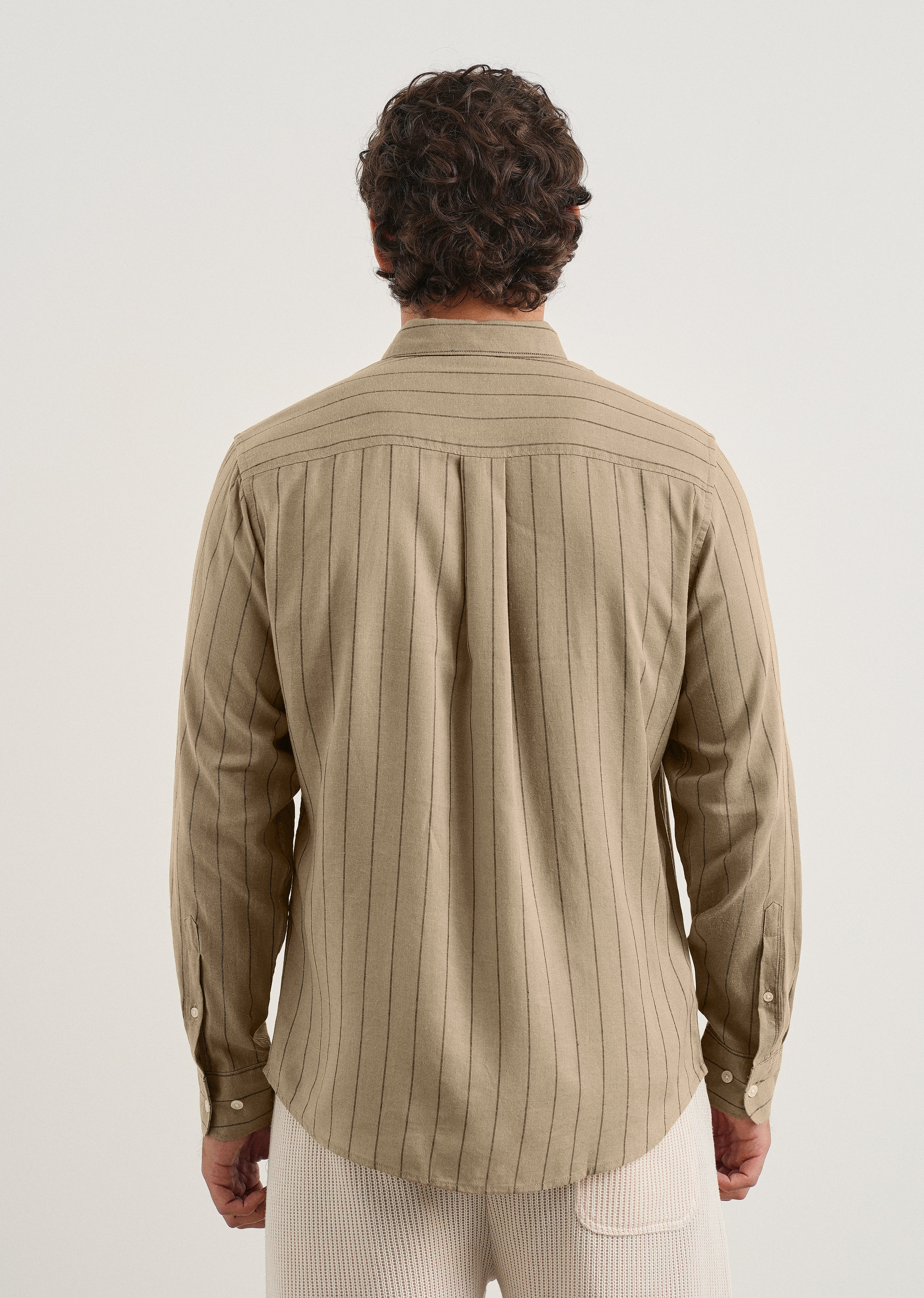Dark Tan Lyocell Linen Stripe Shirt