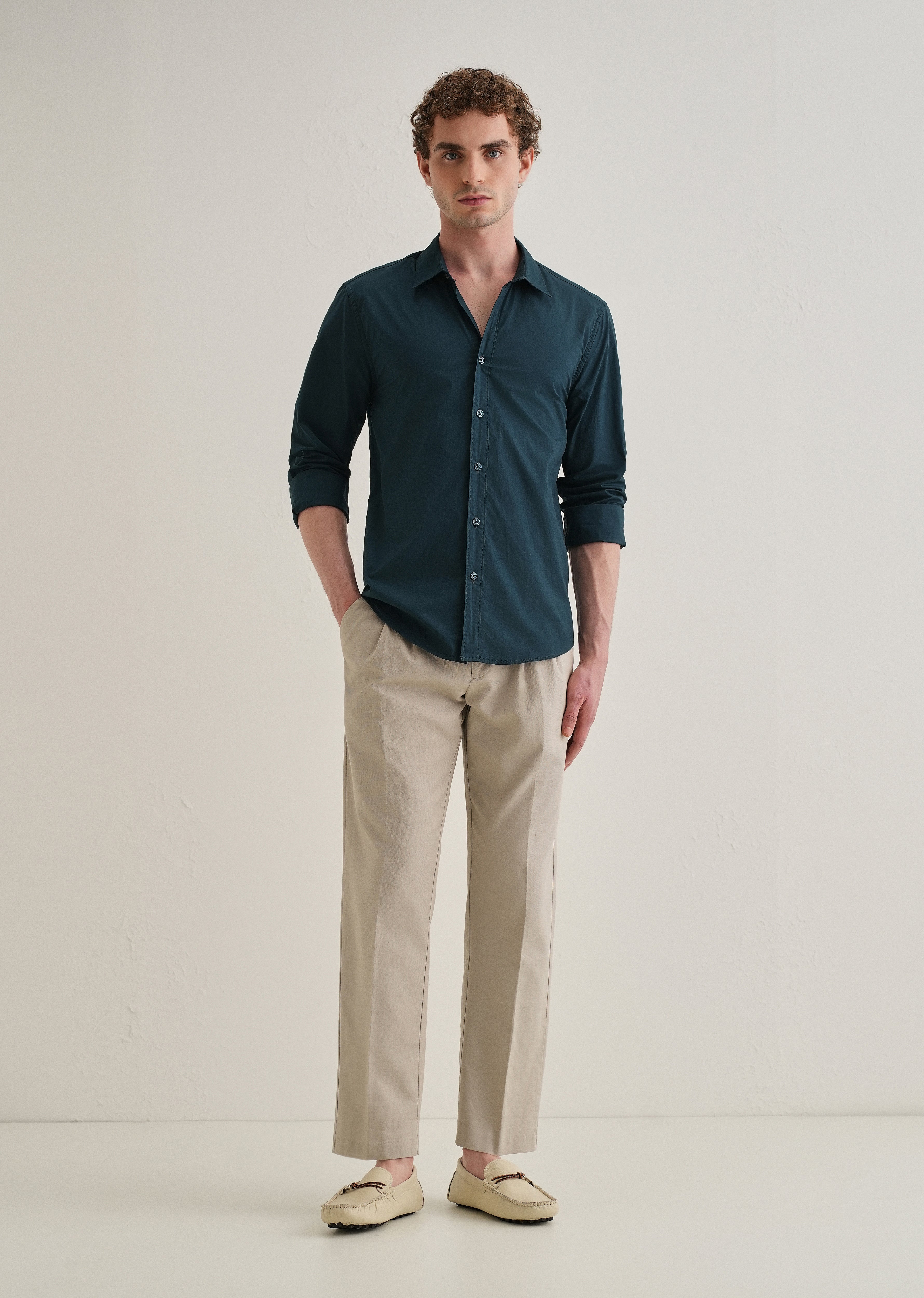 Dark Teal Blue Plain Cotton Shirt