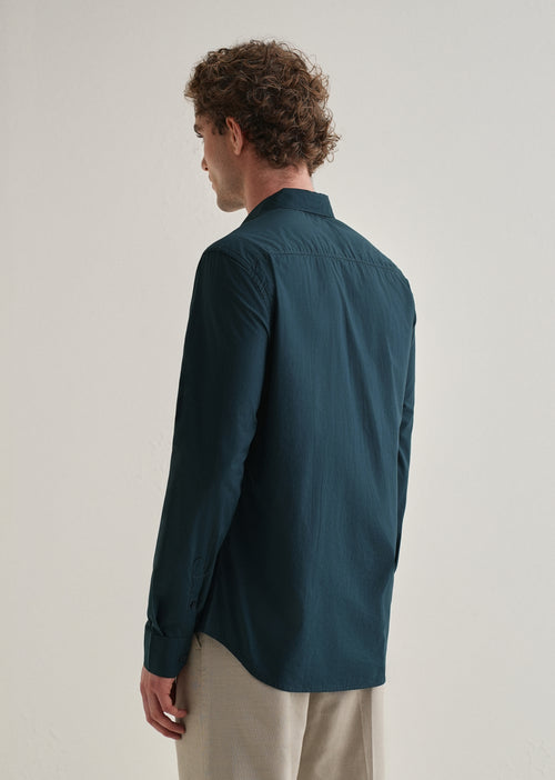 Dark Teal Blue Plain Cotton Shirt