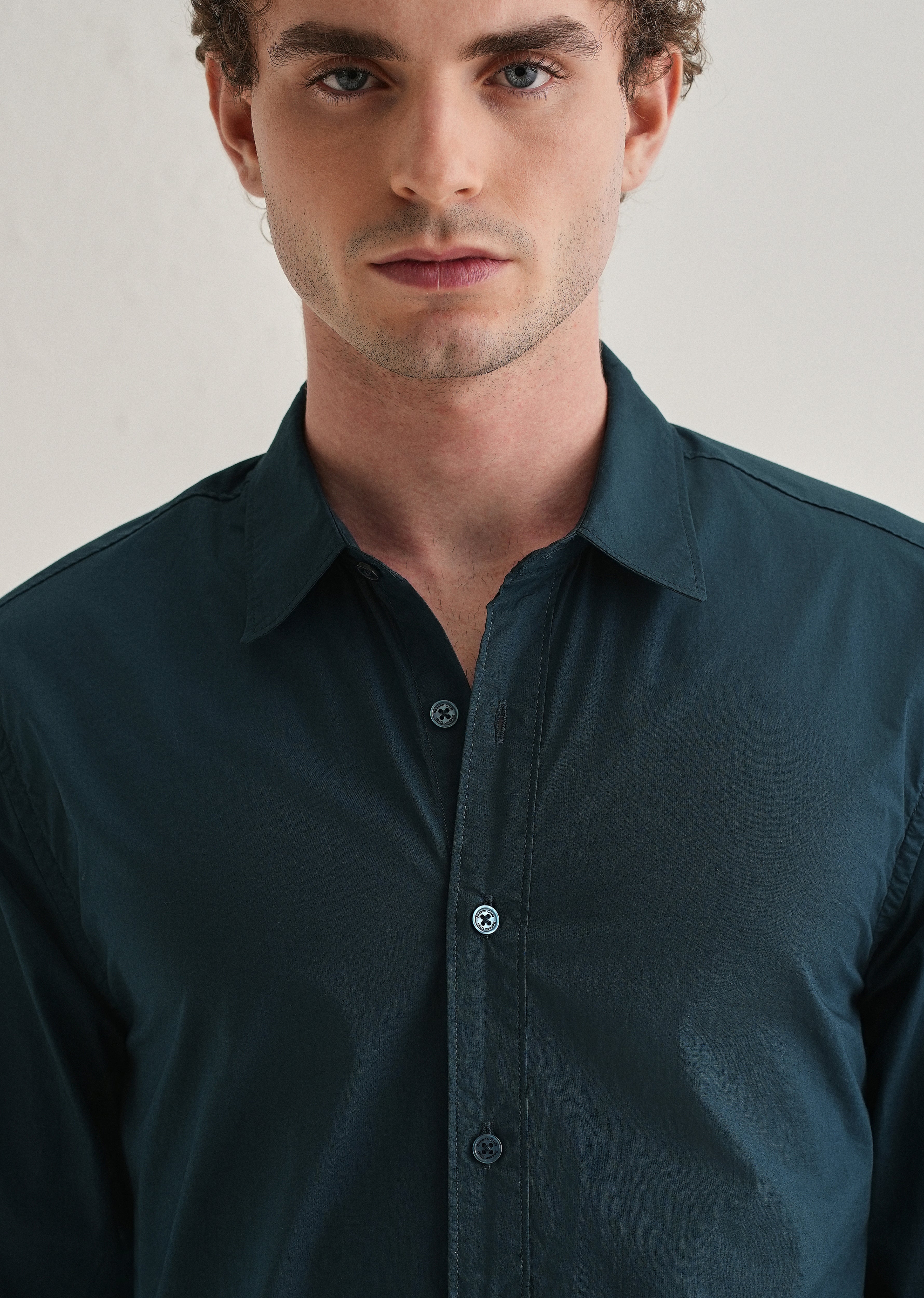 Dark Teal Blue Plain Cotton Shirt