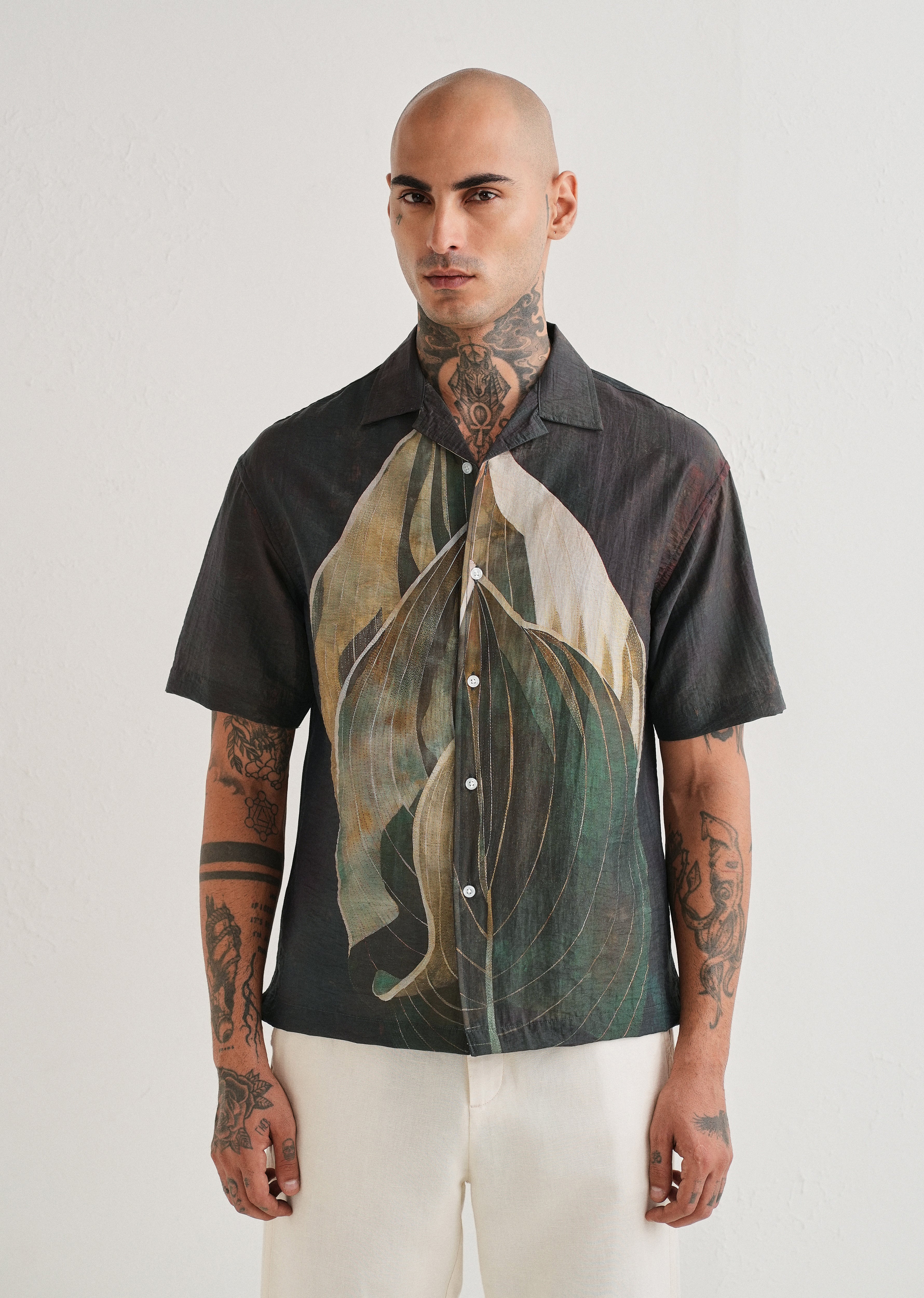 Dark Tropical Placement Print Shirt