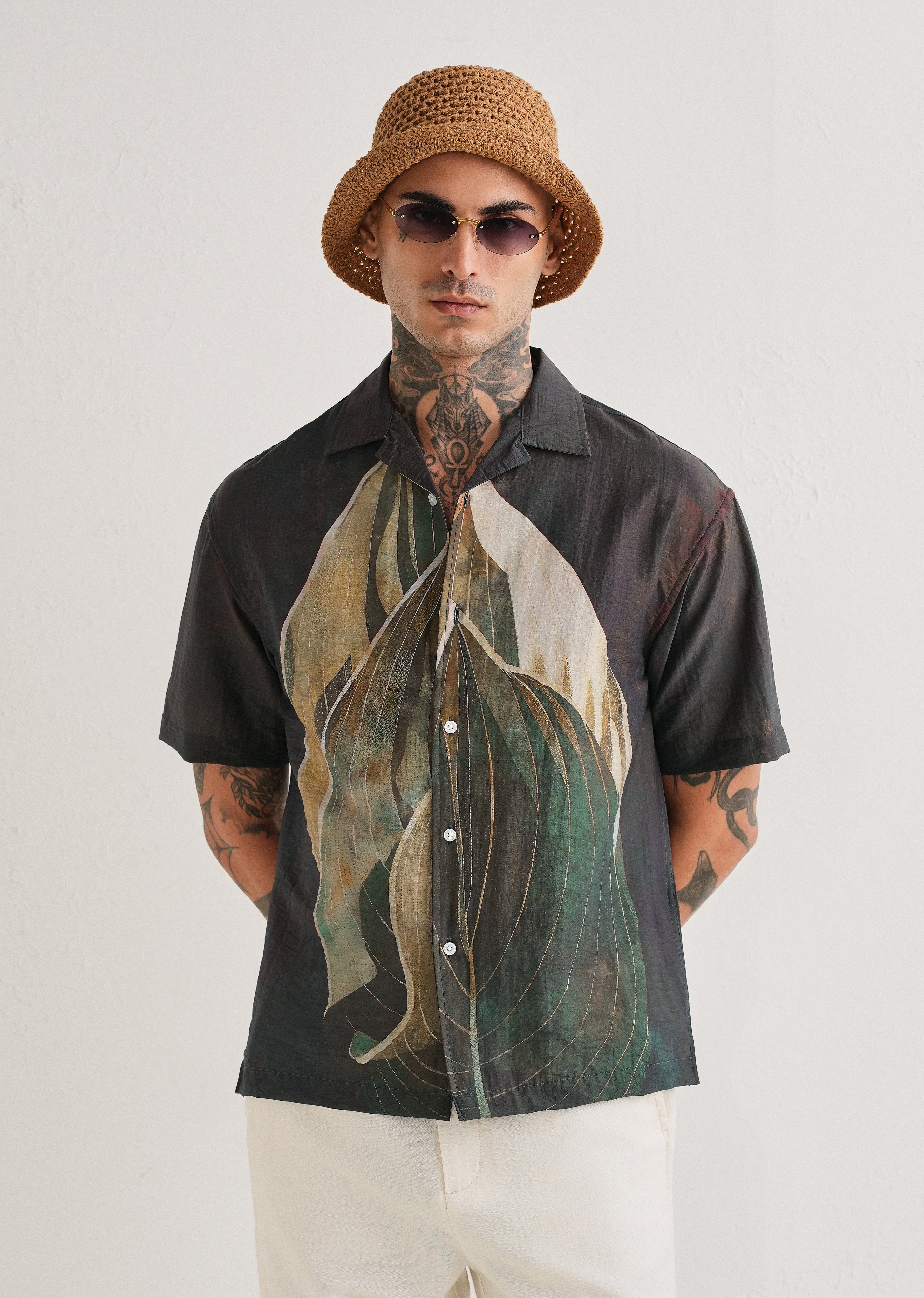 Dark Tropical Placement Print Shirt