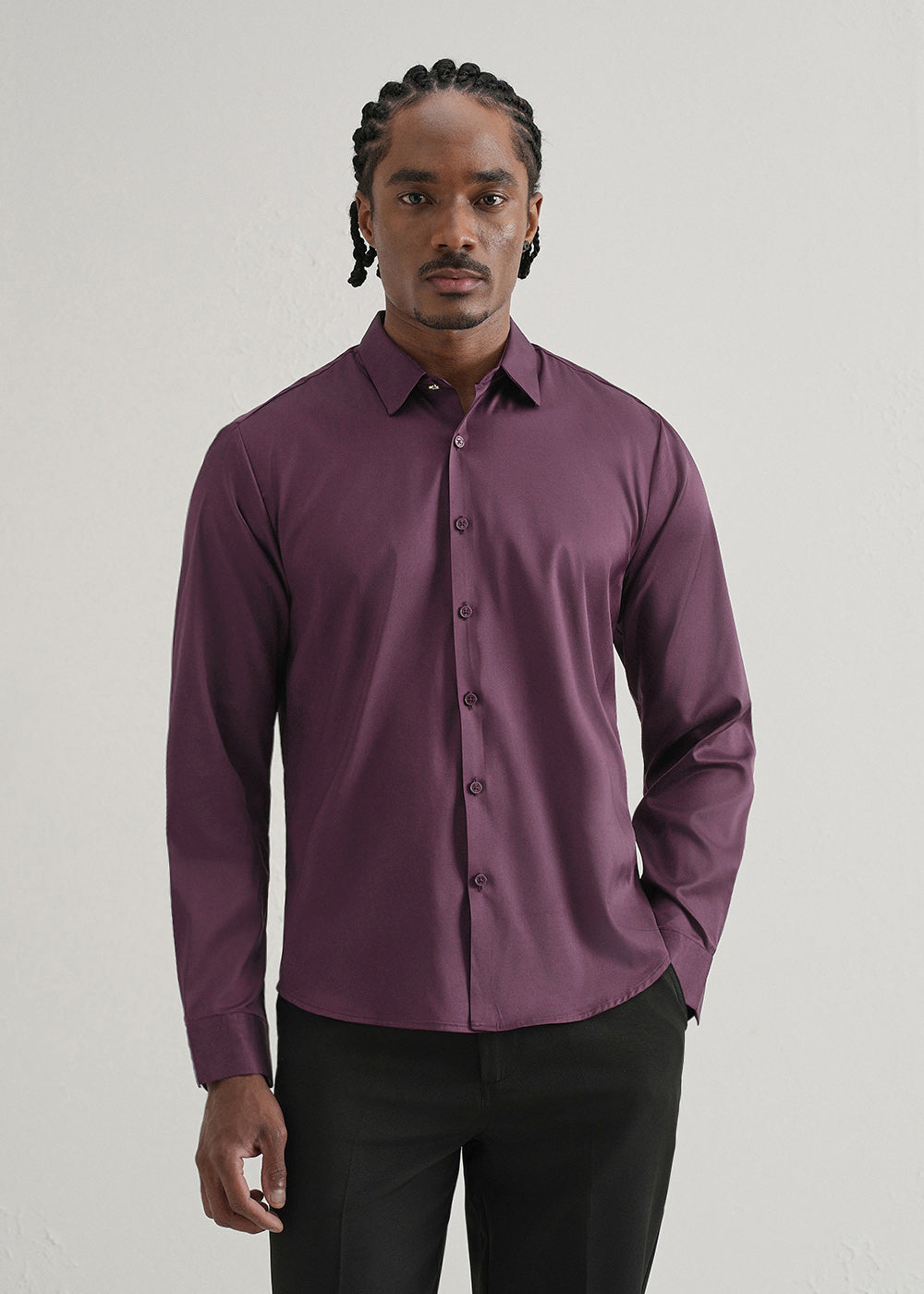 Dark Wine Plain Stitchless Placket Shirt