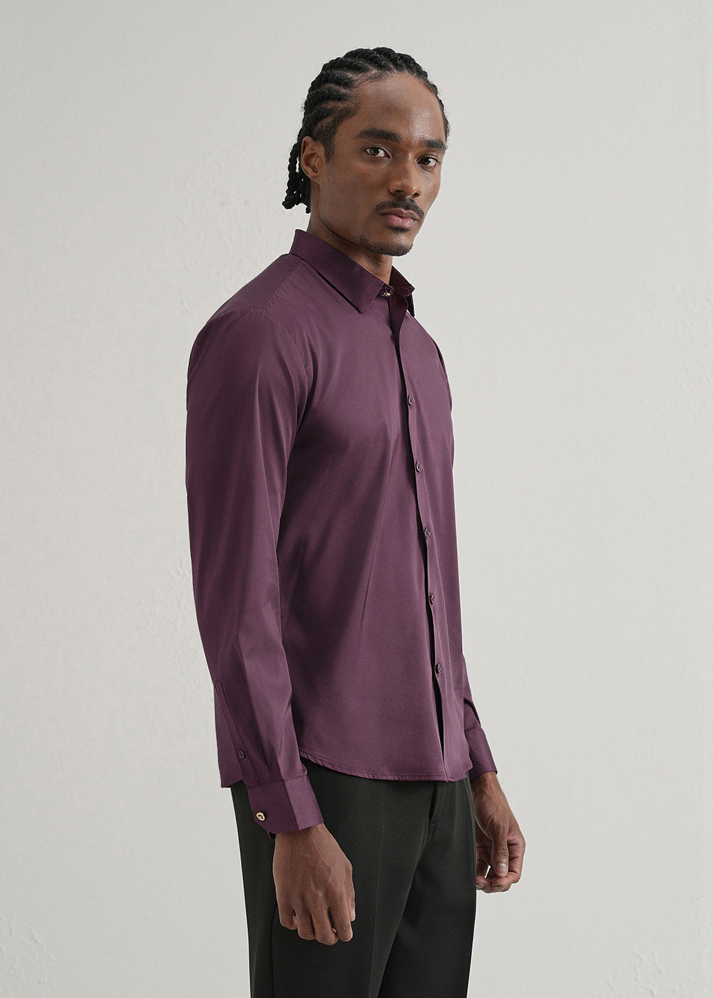 Dark Wine Plain Stitchless Placket Shirt