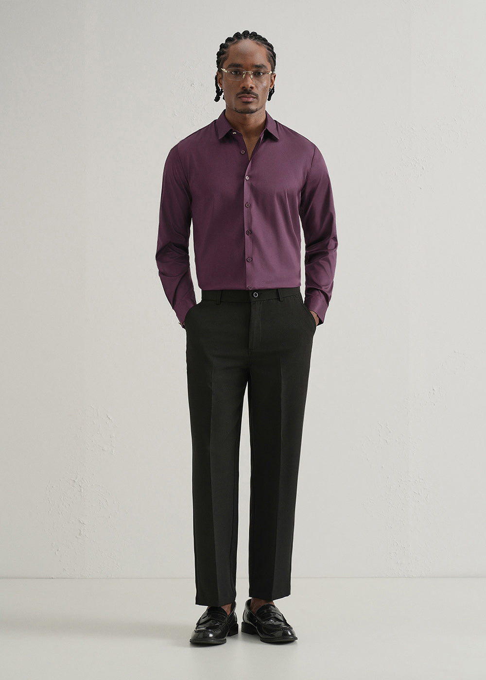 Dark Wine Plain Stitchless Placket Shirt